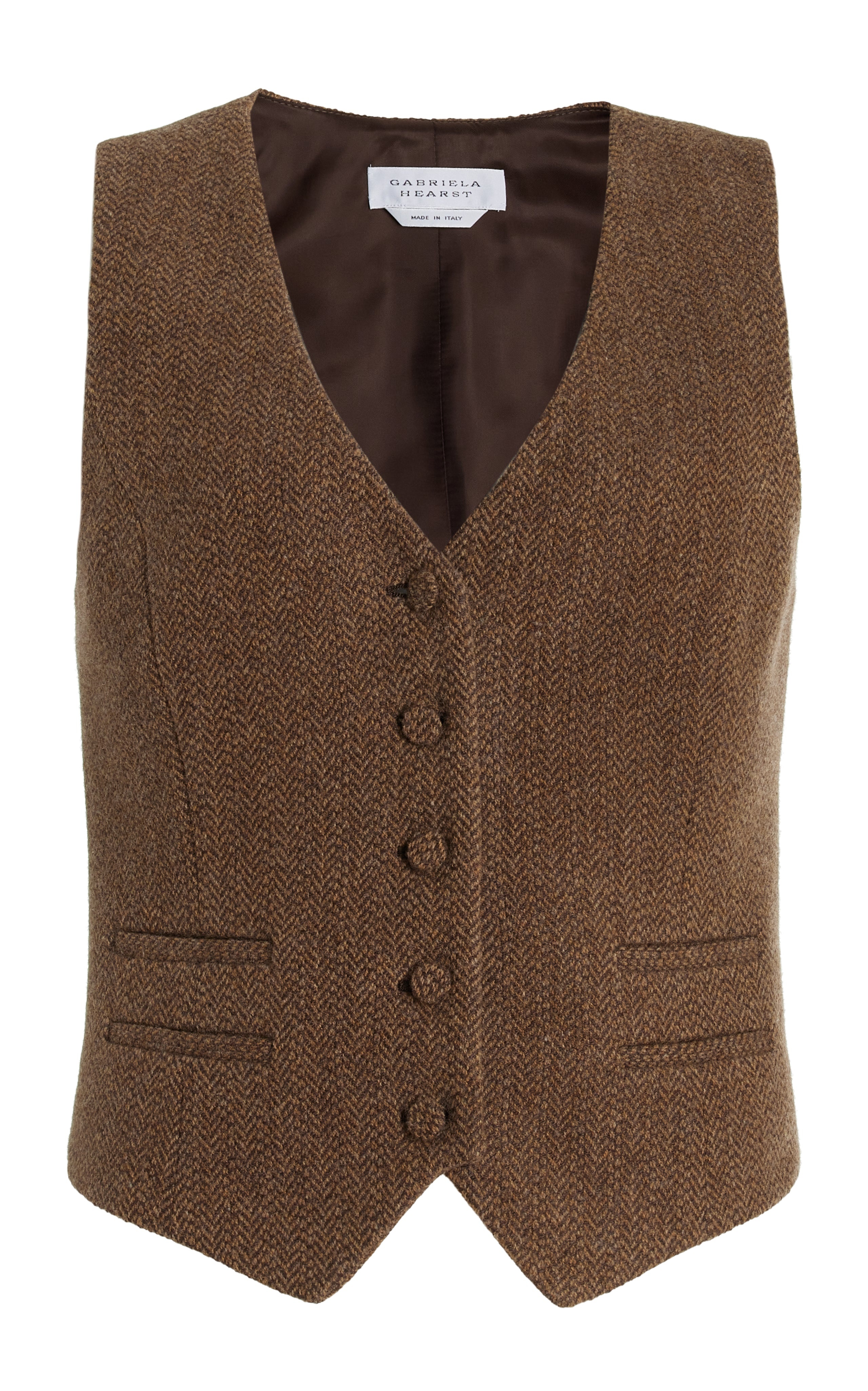 Coleridge Vest in Chocolate Multi Cashmere Virgin Wool Herringbone - 1
