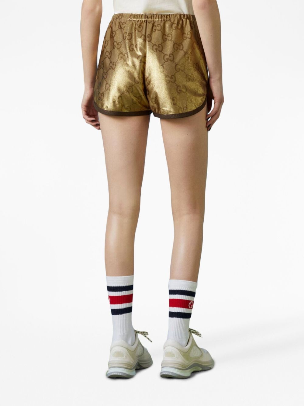 metallic monogram drawstring shorts - 4