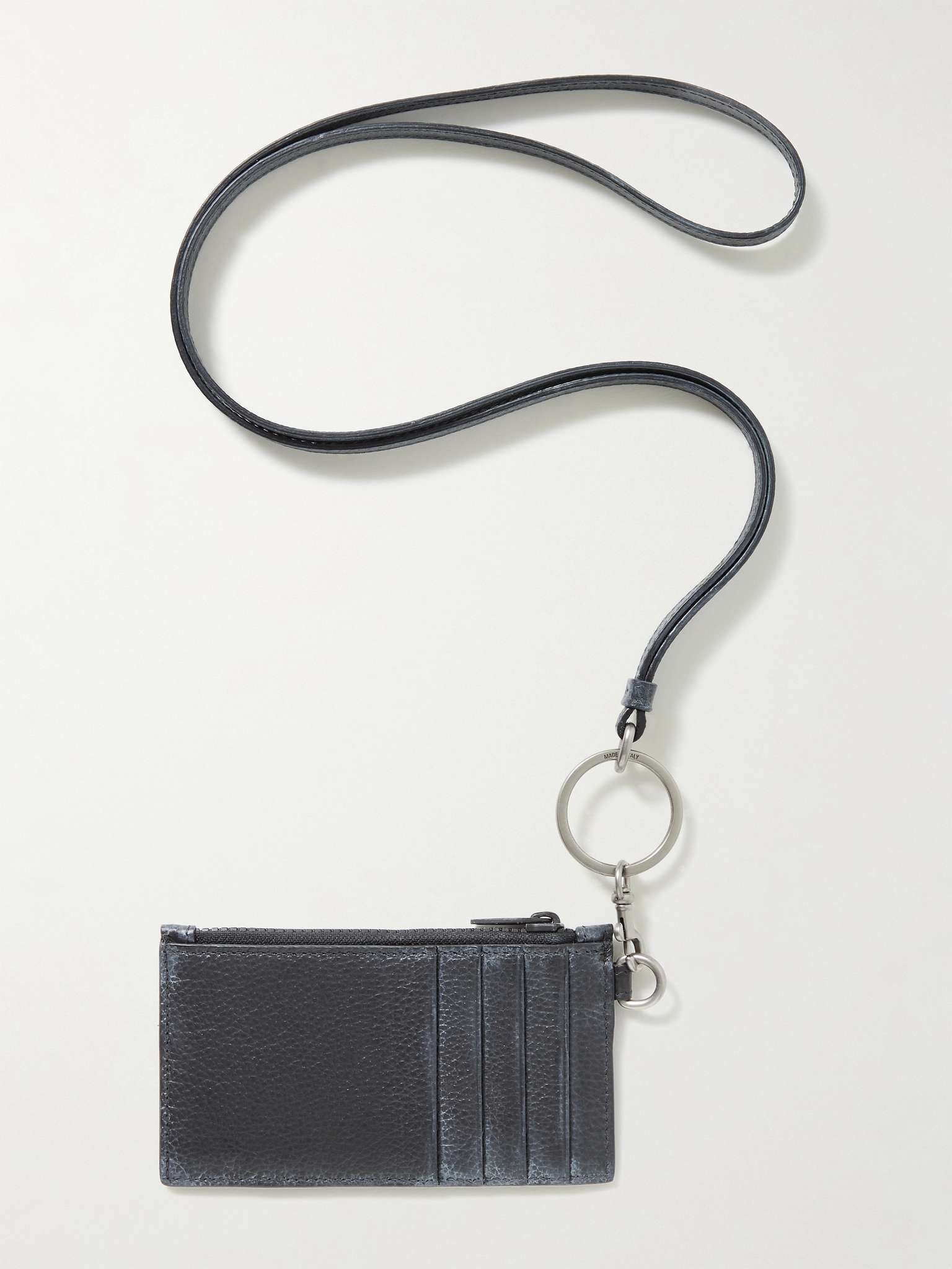 Logo-Print Embossed Full-Grain Leather Cardholder with Lanyard - 4