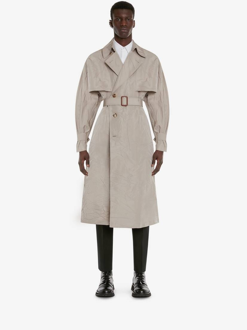 Alexander McQueen Men's Kimono-inspired Trench Coat in Stone outlook