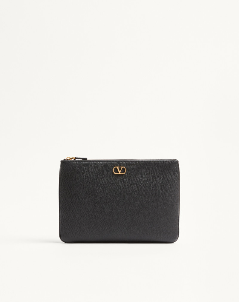 VLOGO SIGNATURE GRAINY CALFSKIN CLUTCH BAG 1