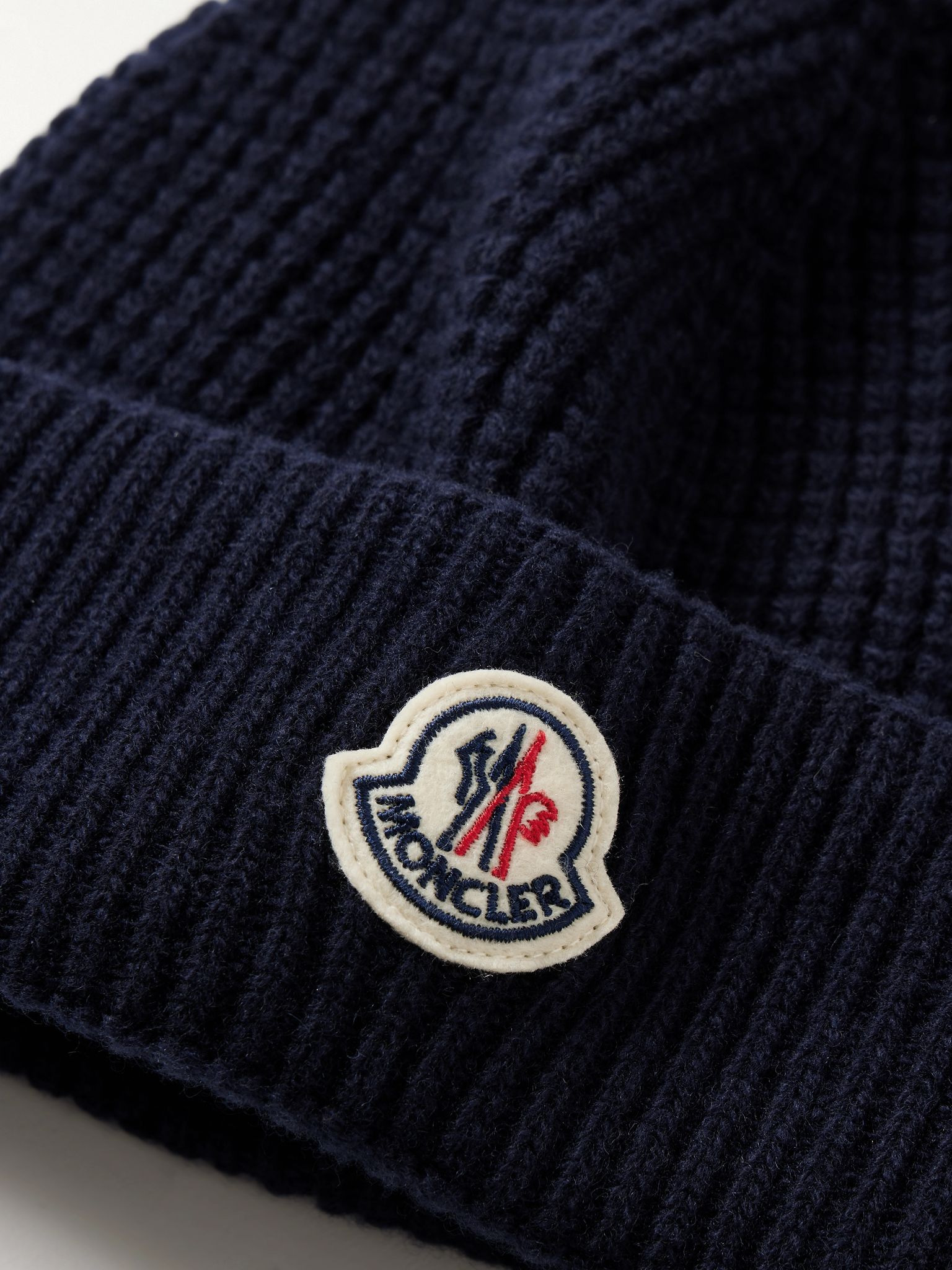 Logo-Appliquéd Waffle-Knit Virgin Wool and Cashmere-Blend Beanie Navy - 3