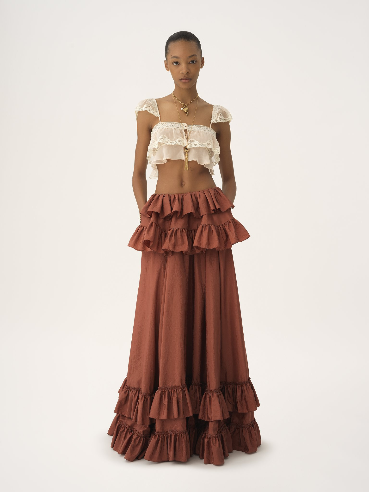 TIERED MAXI SKIRT IN WASHED SILK TAFFETA - 3