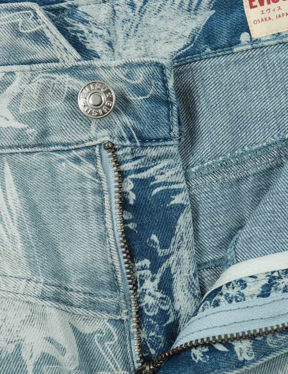 LASER-PRINT ALLOVER PEACOCK DENIM TAPER JEANS - 8