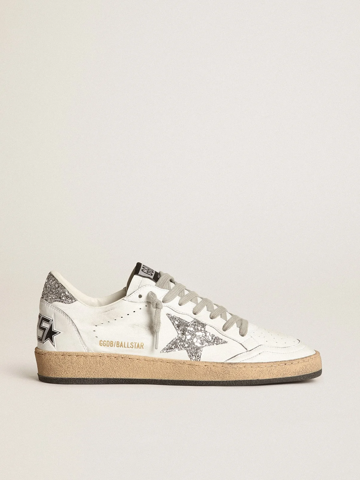 Ball Star sneakers in white nappa leather with silver glitter star and heel tab - 1