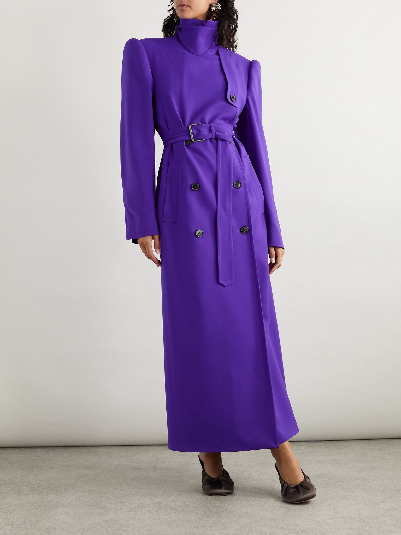 Double-breasted belted wool-blend coat Purple - 2