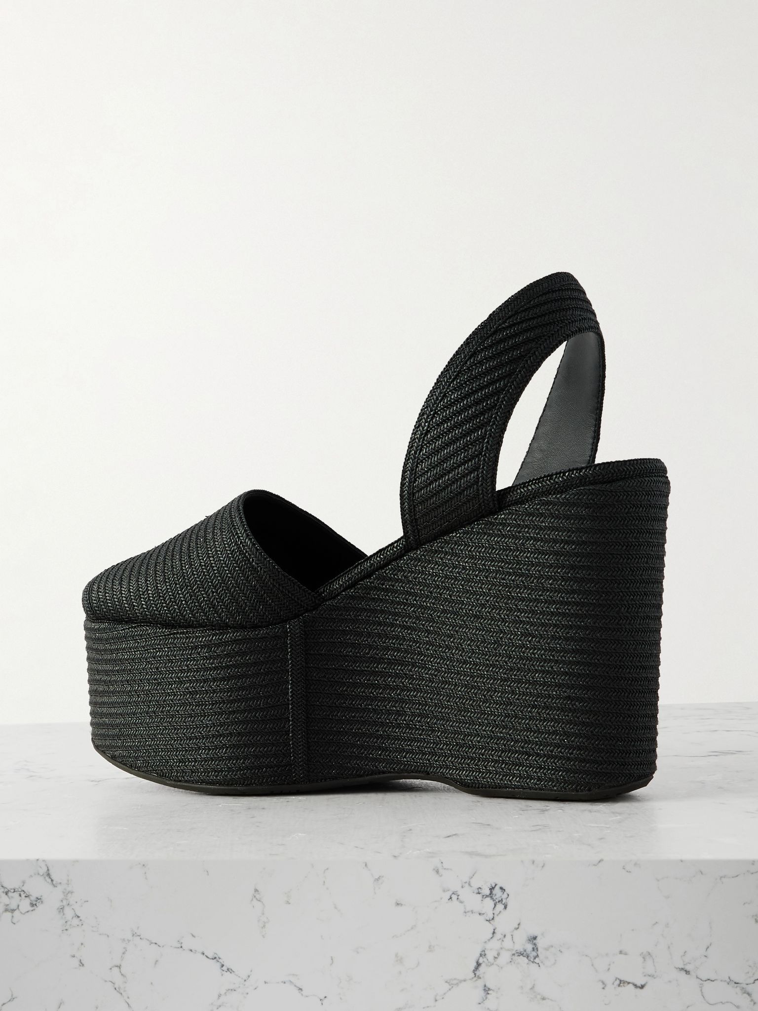 Straw slingback platform wedge sandals Black - 3