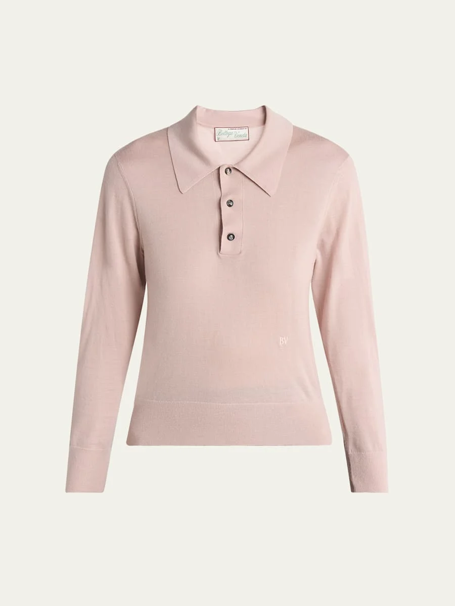 Long-Sleeve Fine Cashmere Polo Sweater - 1