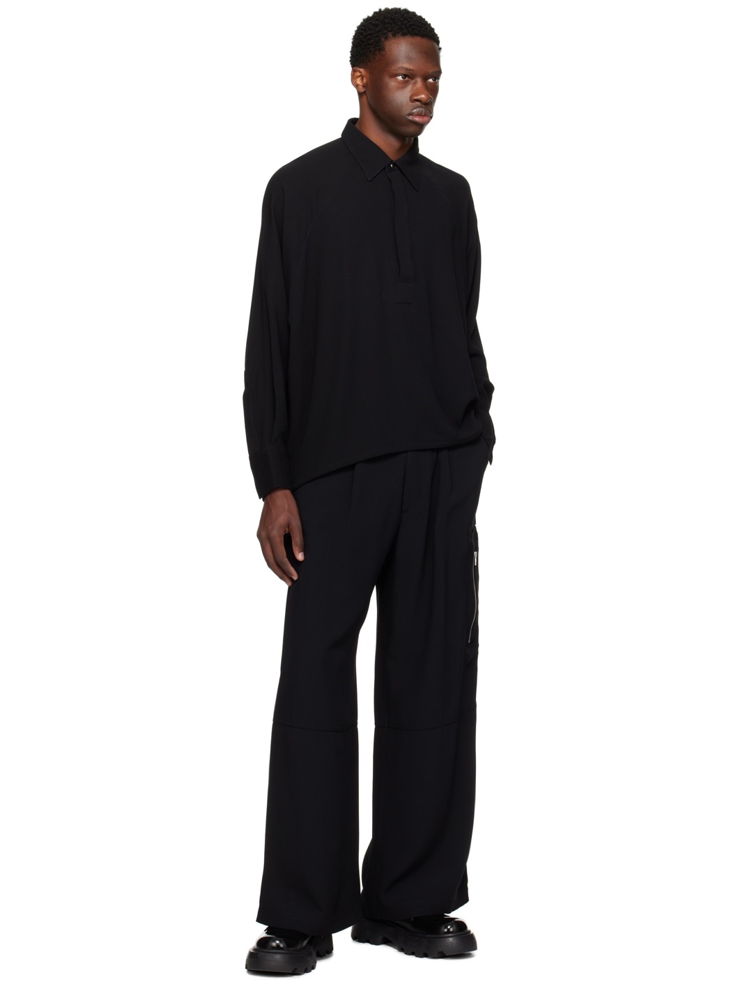Black Pleated Cargo Pants - 4