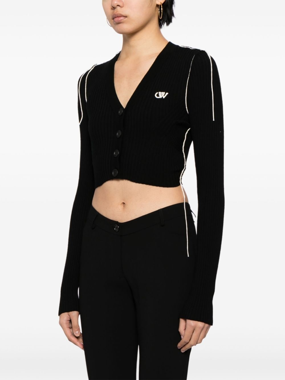 Ow logo V-neck cardigan - 3