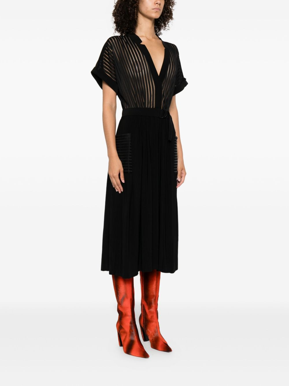 pleated striped midi dress - 3