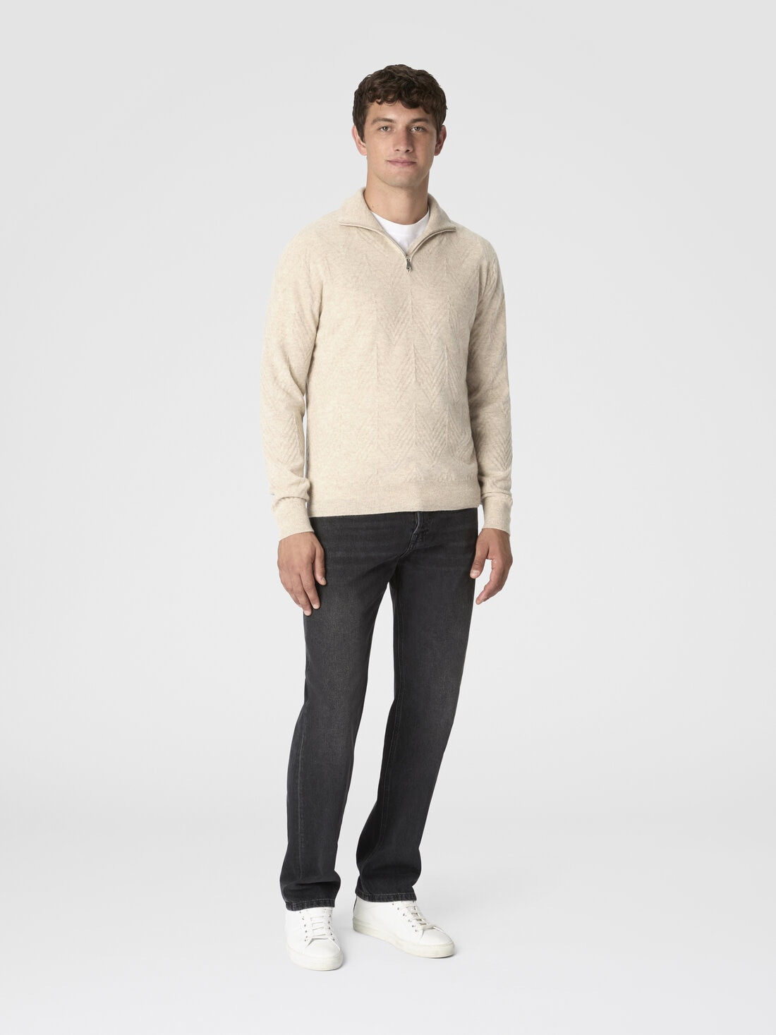 Half-Zip Sweater with Tone-on-Tone Zigzag Pattern - 2