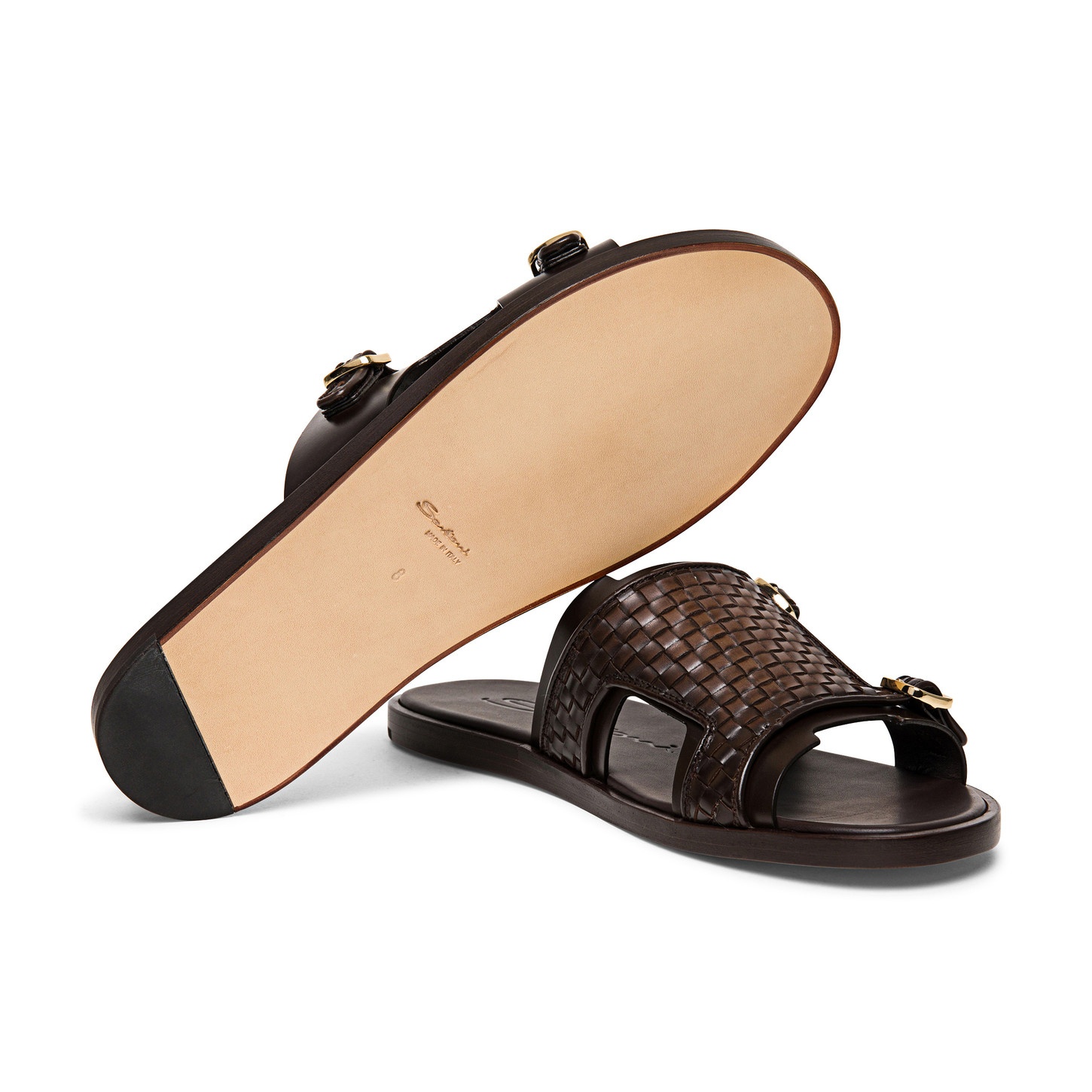 Men’s brown woven leather double-buckle sandal - 3