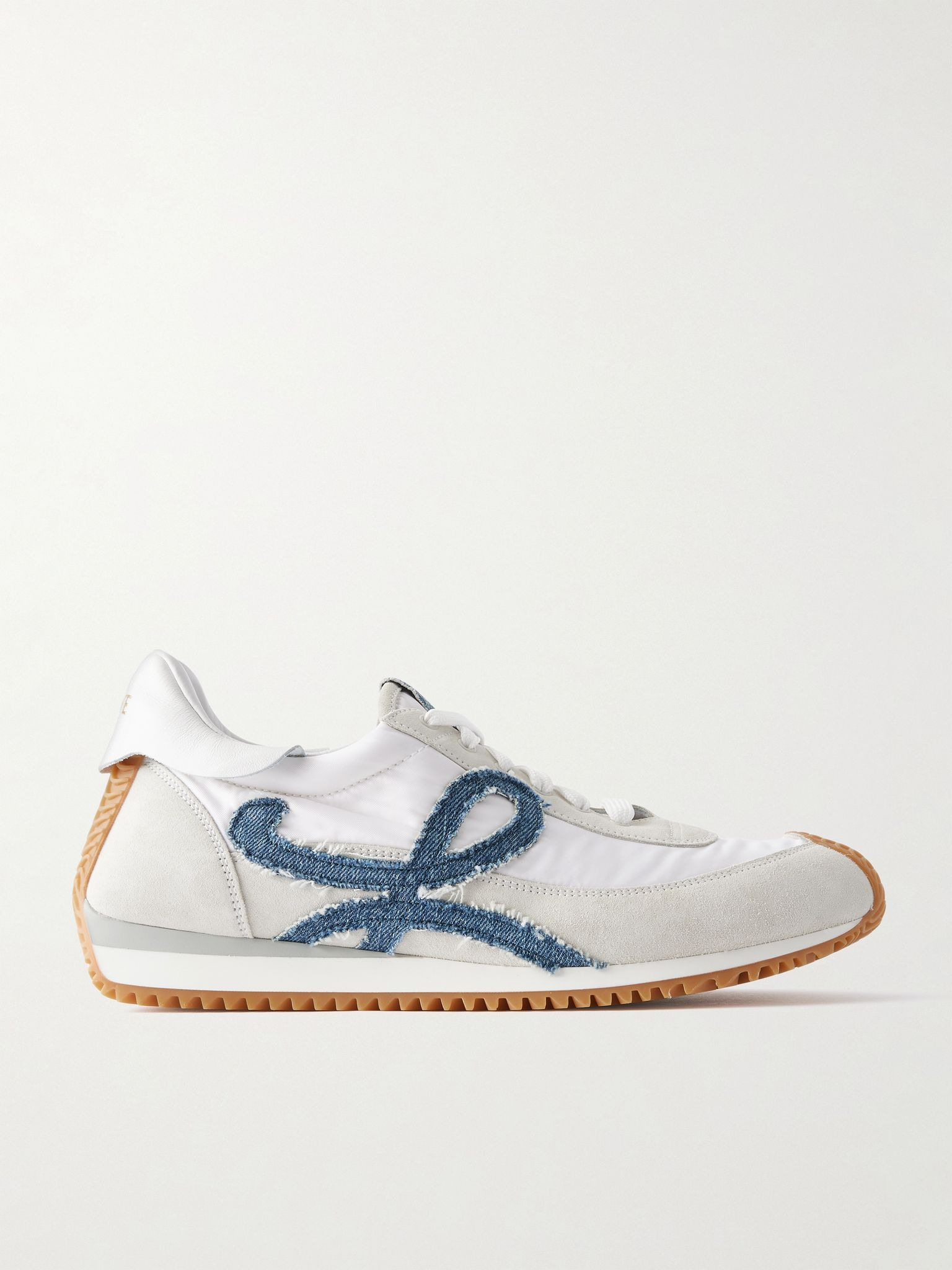 Flow Runner denim-trimmed shell and suede sneakers White - 1