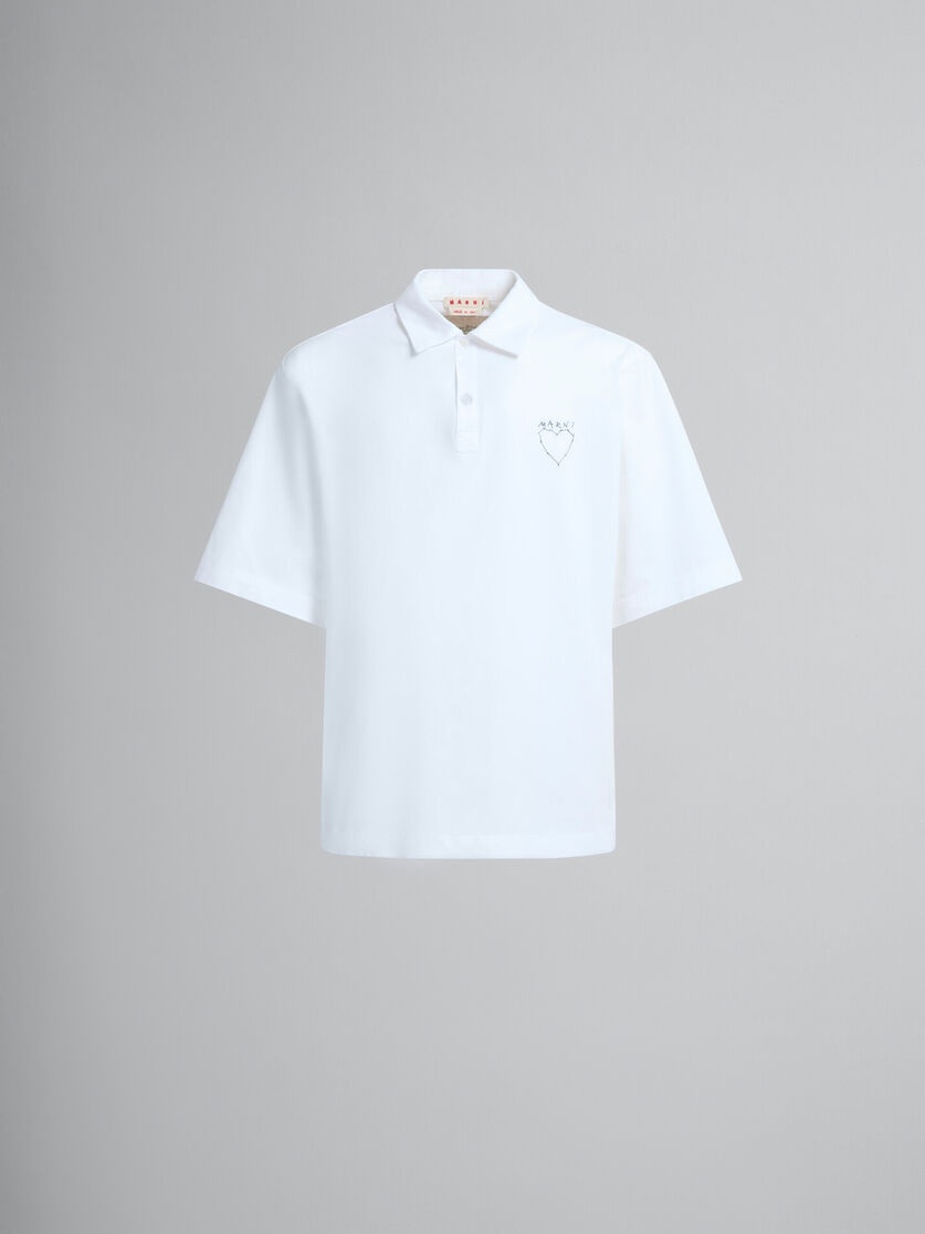 WHITE ORGANIC JERSEY POLO SHIRT WITH BACK PRINT - 2