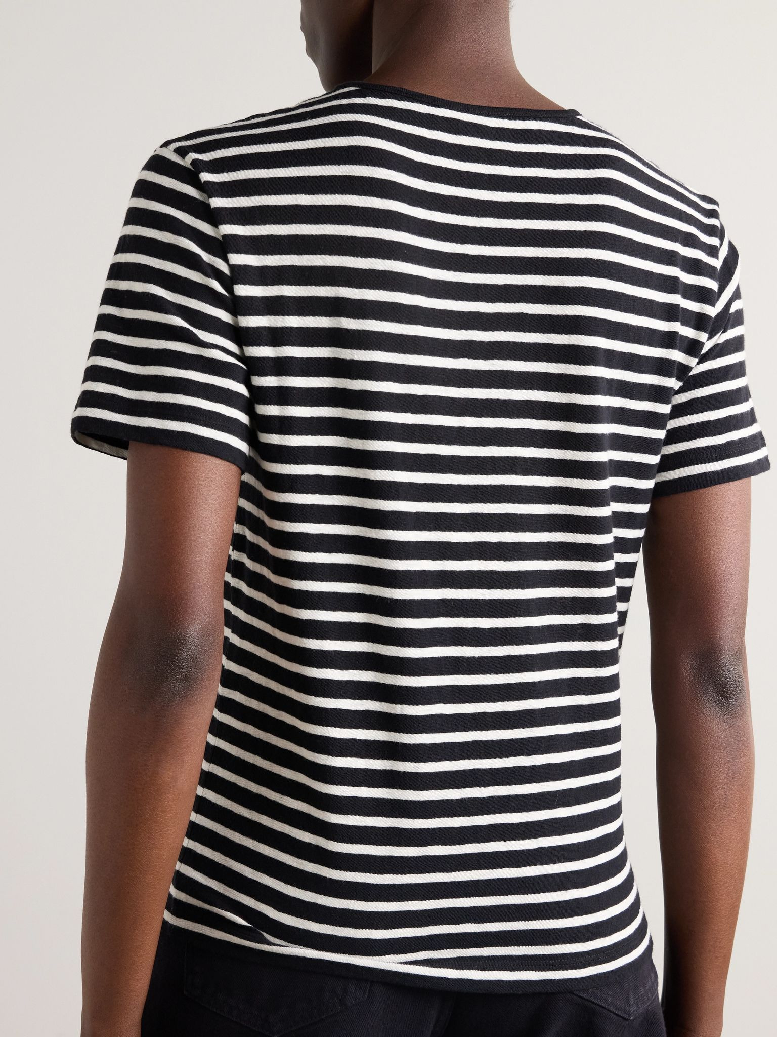 Embroidered striped cotton-jersey T-shirt Black - 4