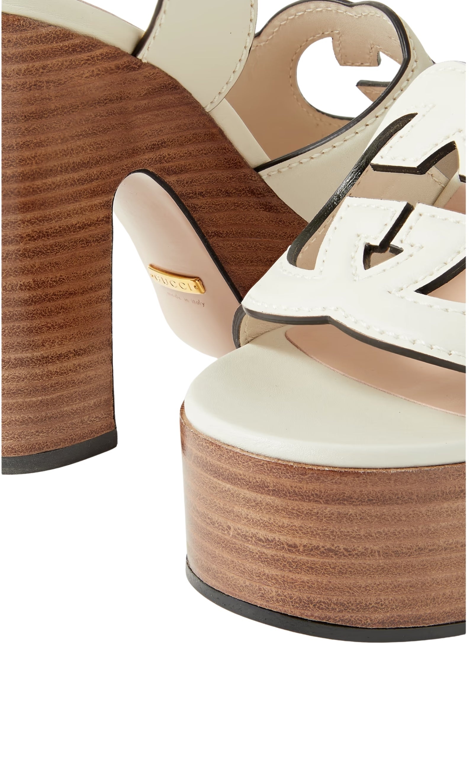 White Interlocking G Cutout Leather Platform Sandals - 4