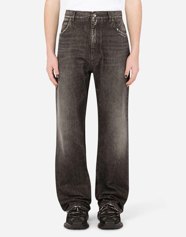 Oversize dark gray wash jeans - 1