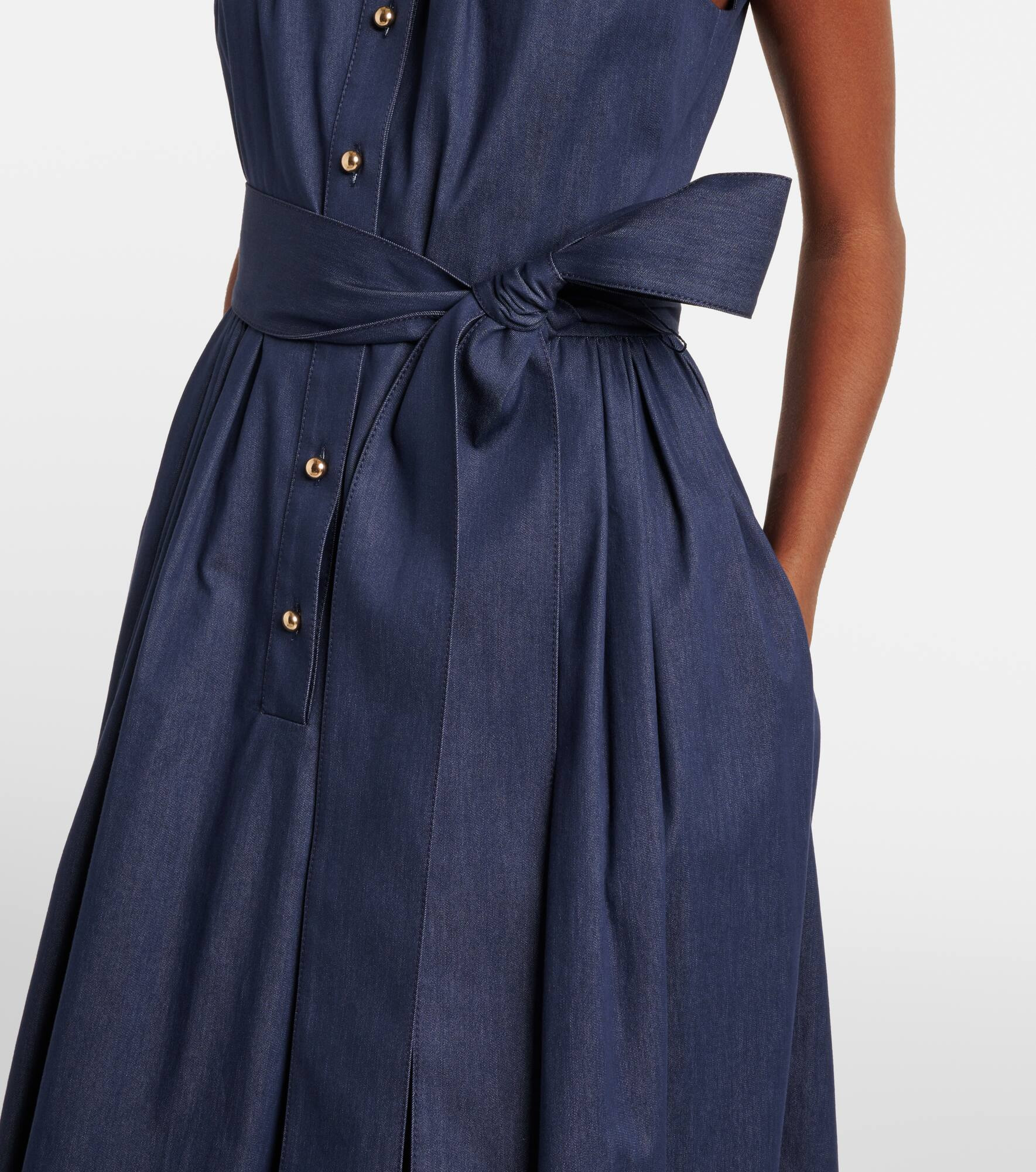 Gathered cotton-blend midi dress - 5