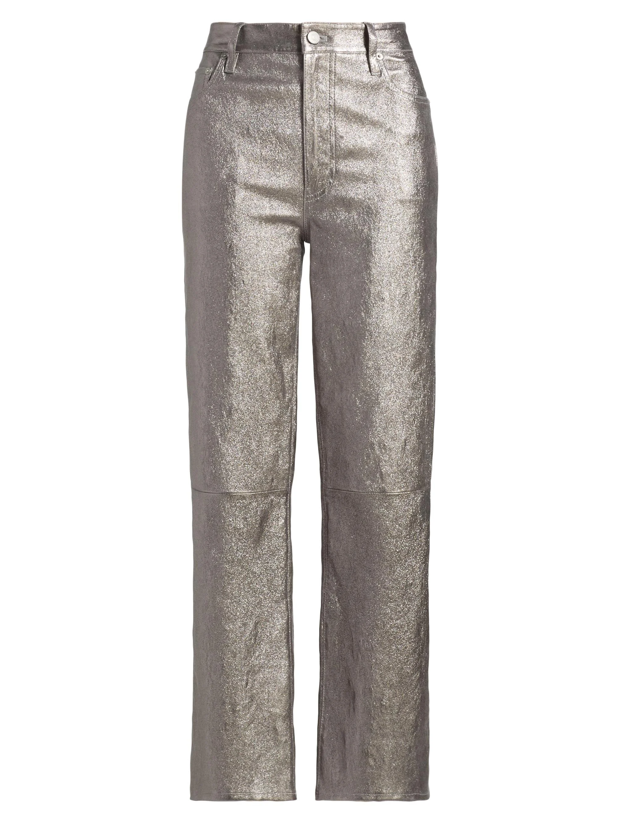 Women's Le Sleek Metallic Leather Pants - Broken Mirror - 1