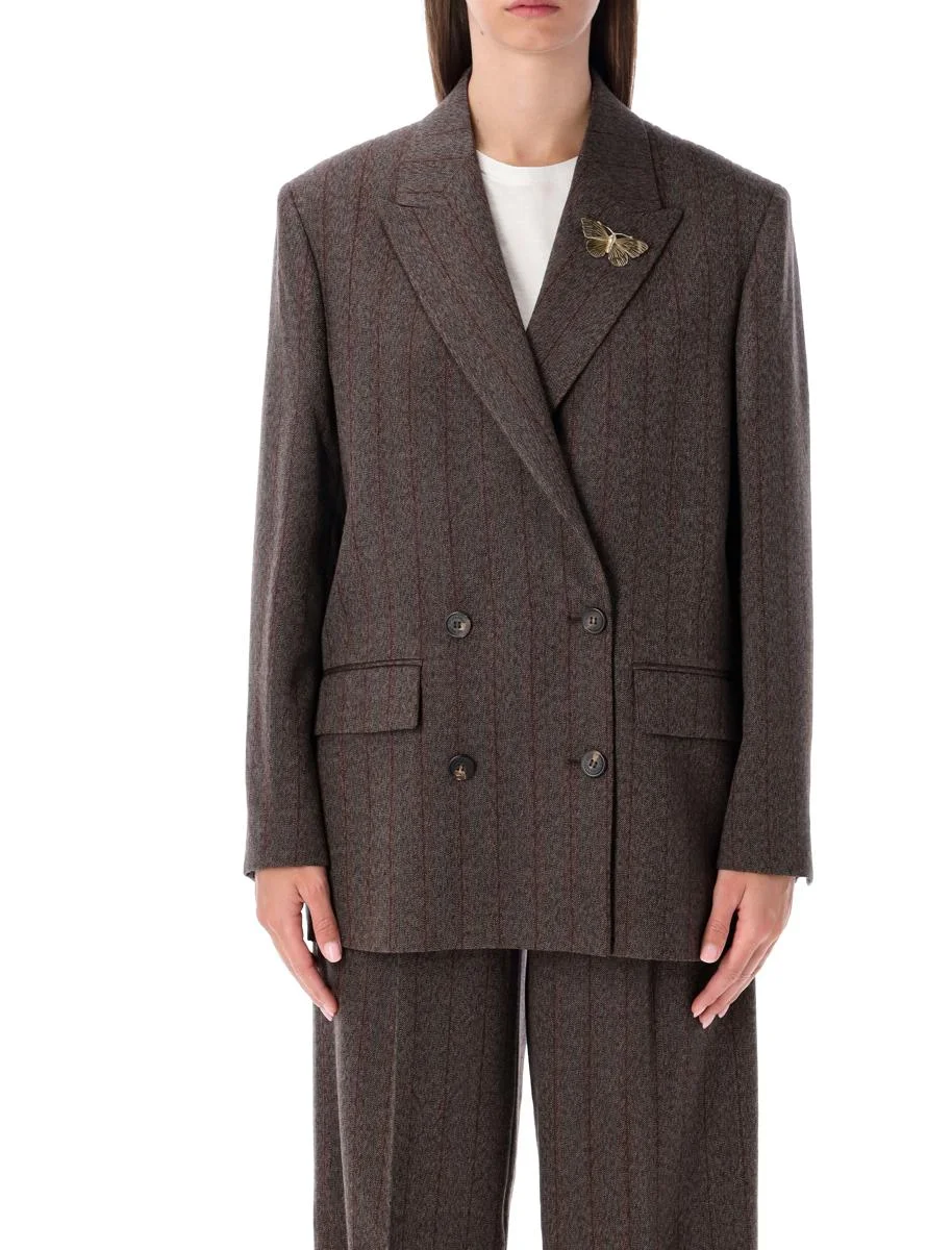 Golden Goose Brown Pinstripe Wool Double-Breasted Blazer - 1