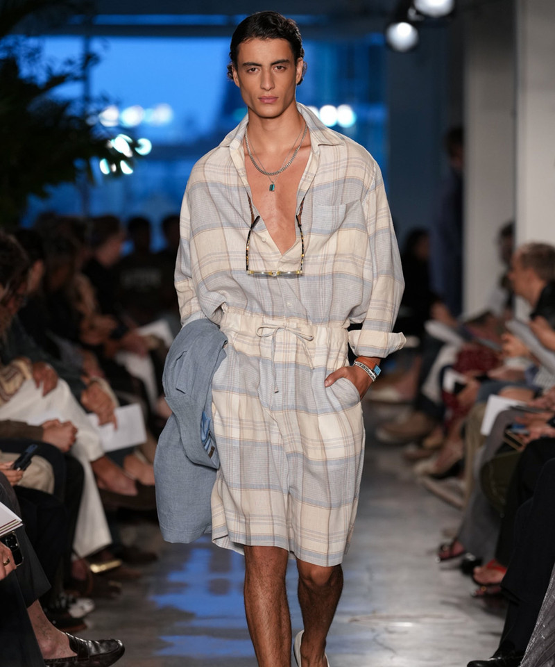 Italian Linen Plaid Big Shirt 3