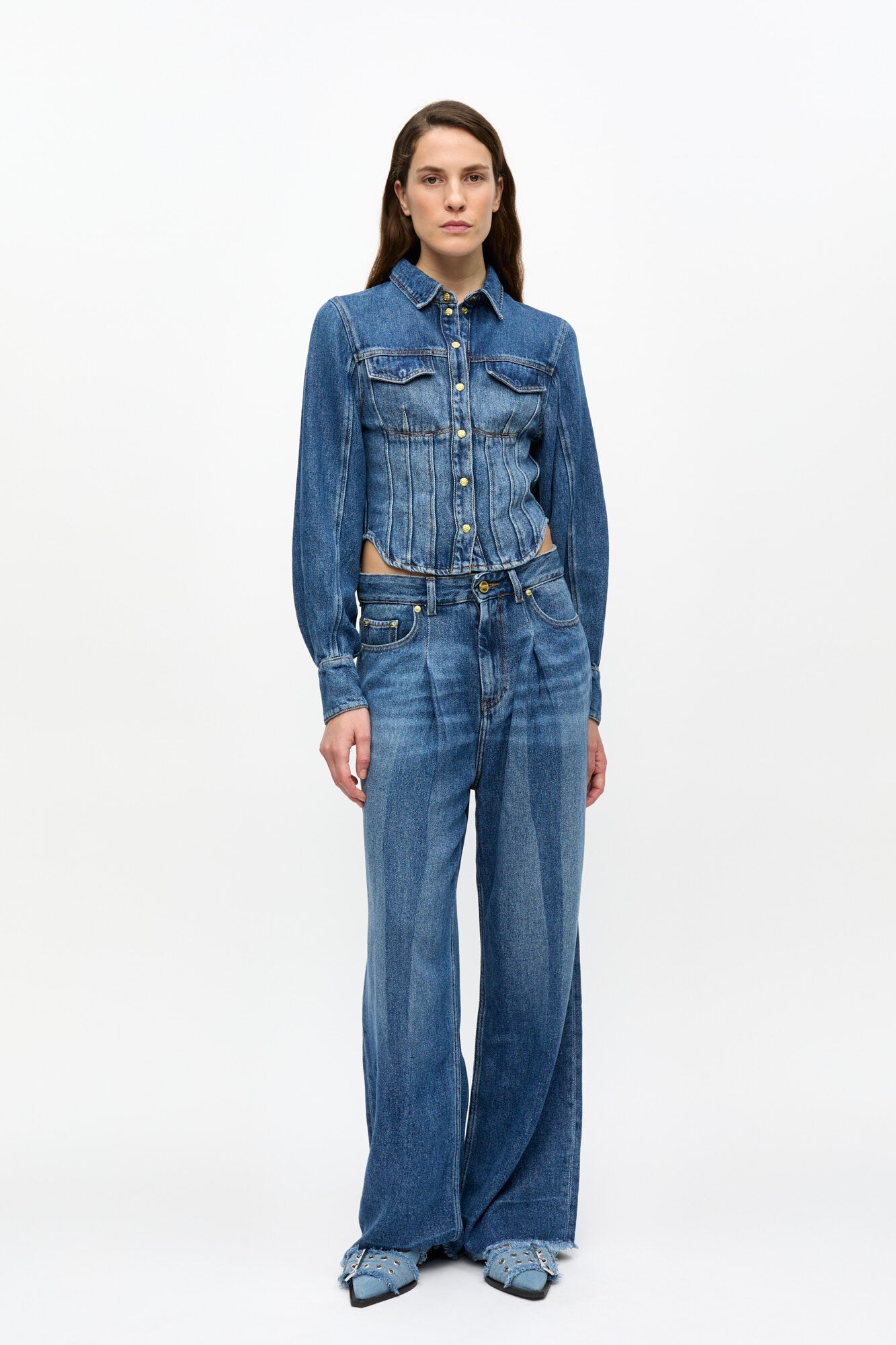 BLUE LIGHT DENIM CORSAGE SHIRT - 3