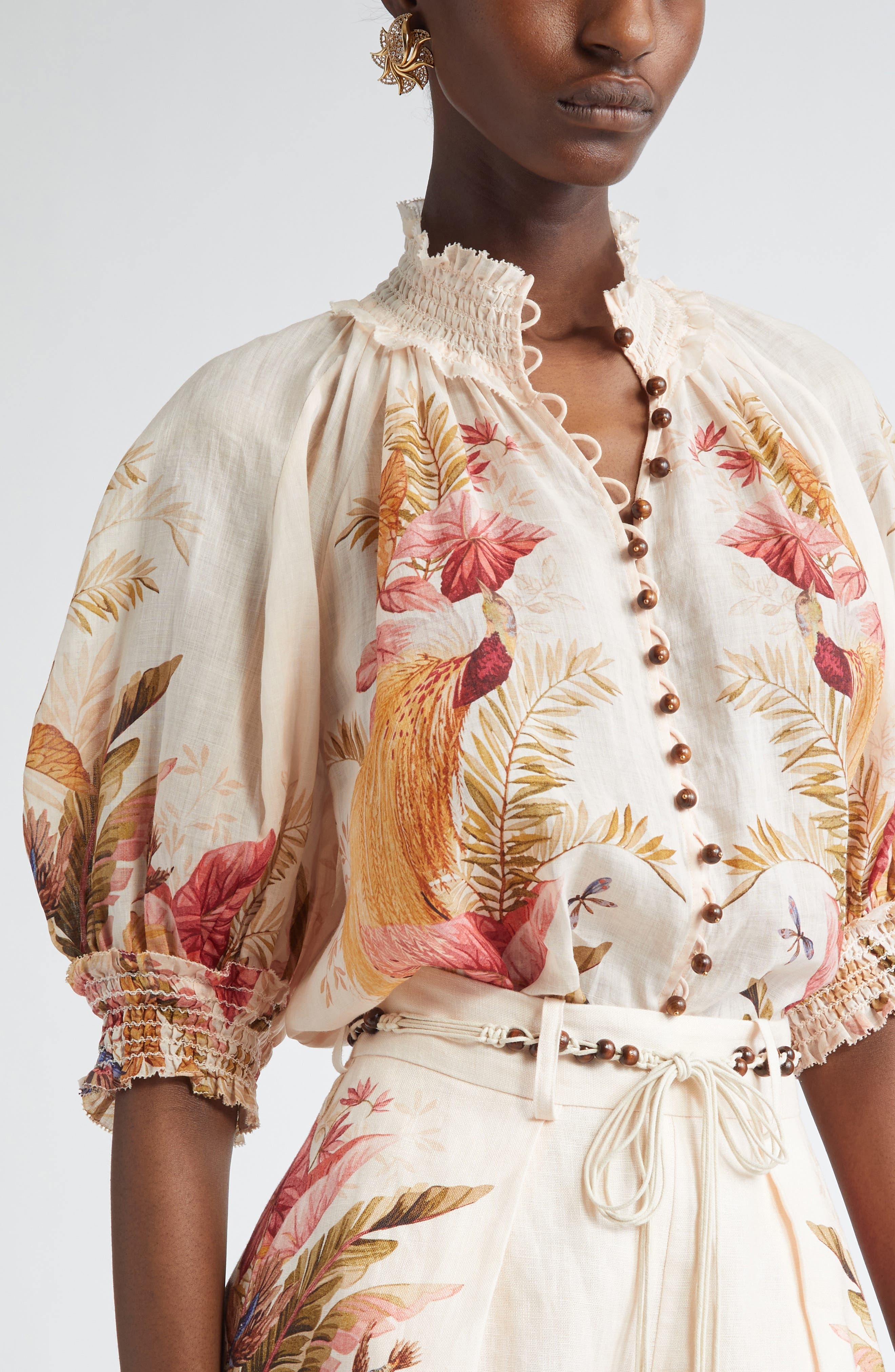 Zimmermann Ascension Billow Puff Sleeve Top in Cream Palm Floral at Nordstrom - 5