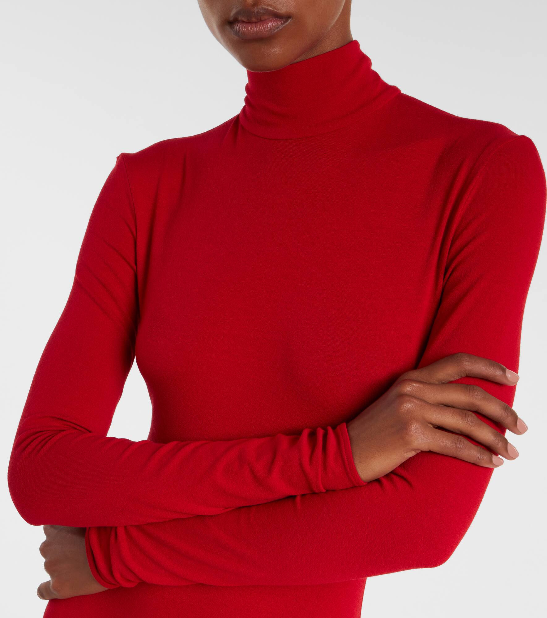 Asymmetric pleated turtleneck maxi dress - 5