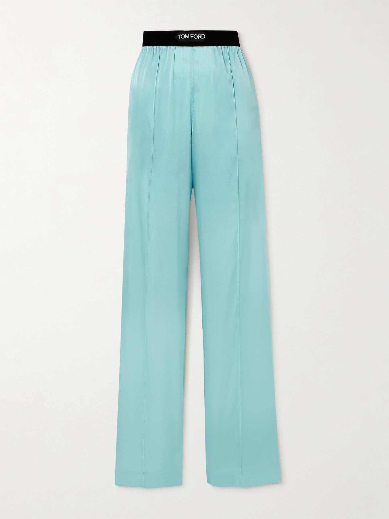 Jacquard-trimmed stretch-silk satin wide-leg pants - 1