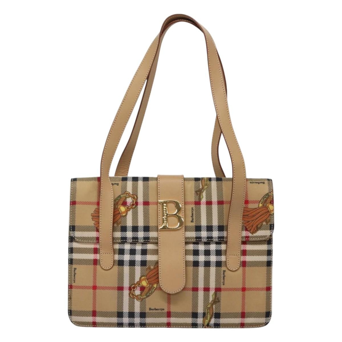 Burberry Nova Check Shoulder Bag Nylon Beige Gold - 13