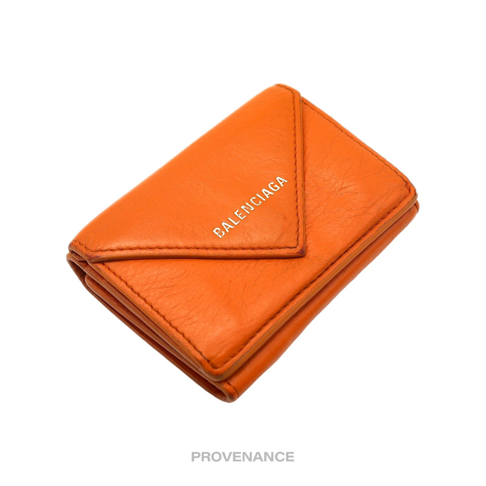 Balenciaga Logo Print Trifold Wallet - Orange Leather - 3
