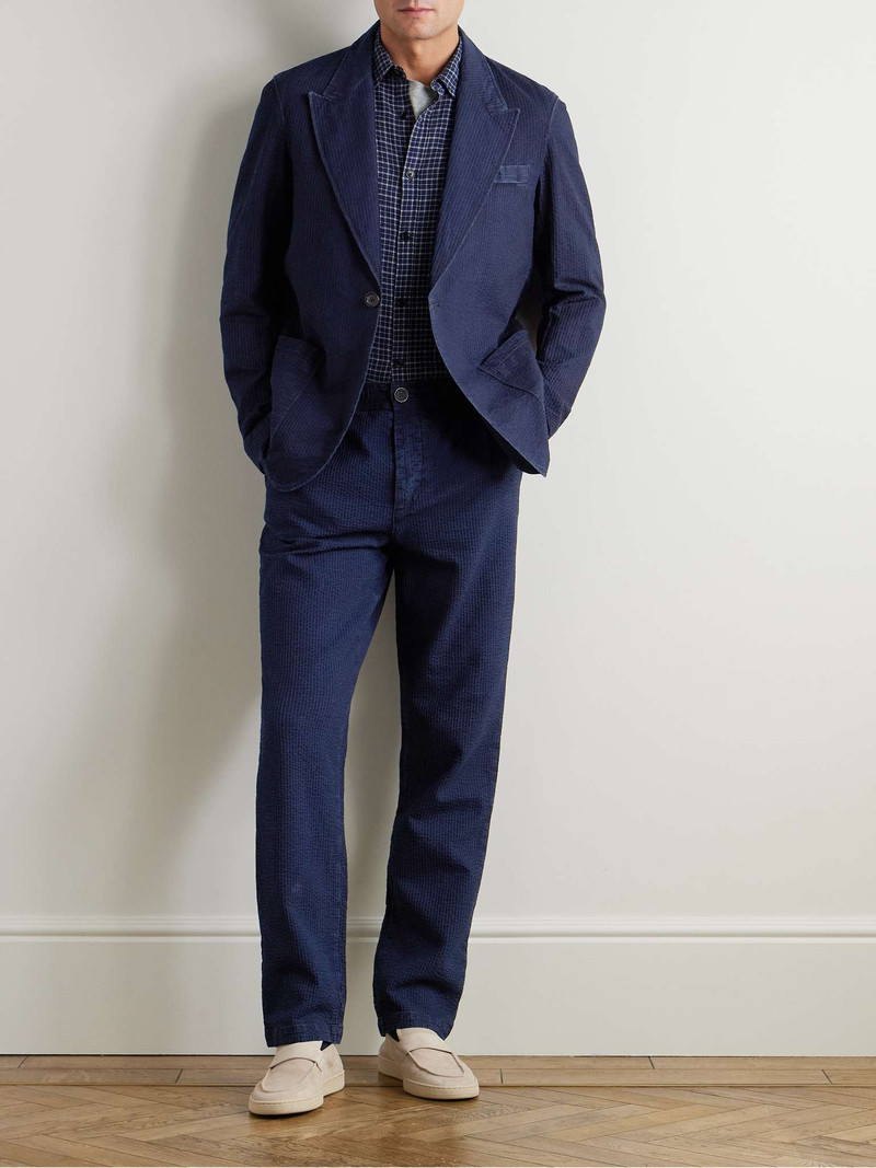 Oliver Spencer Straight-leg Indigo-Dyed Cotton-Seersucker Suit Trousers outlook