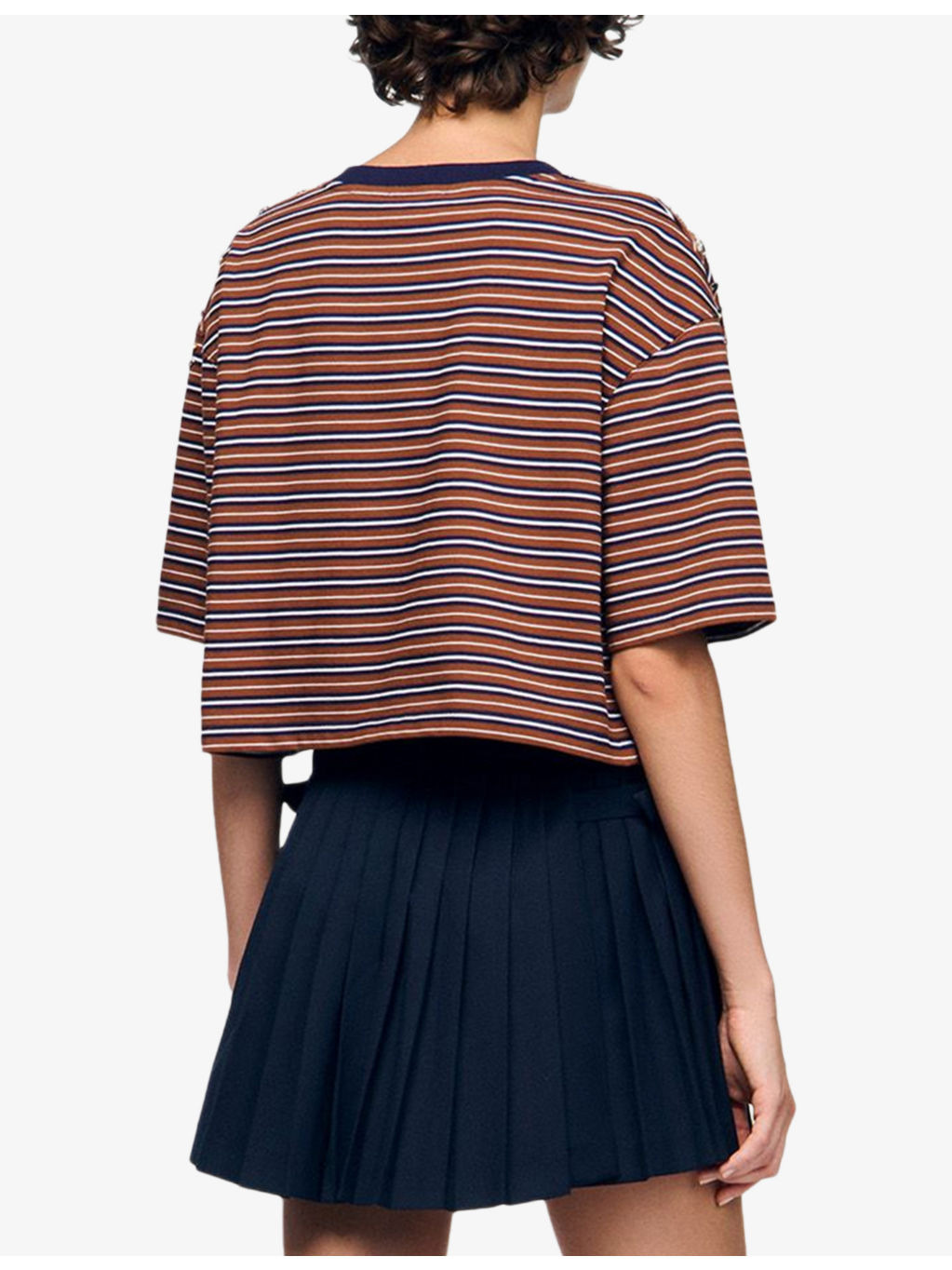 Rhinestone-Embellished Striped Boxy Cotton T-Shirt - 4