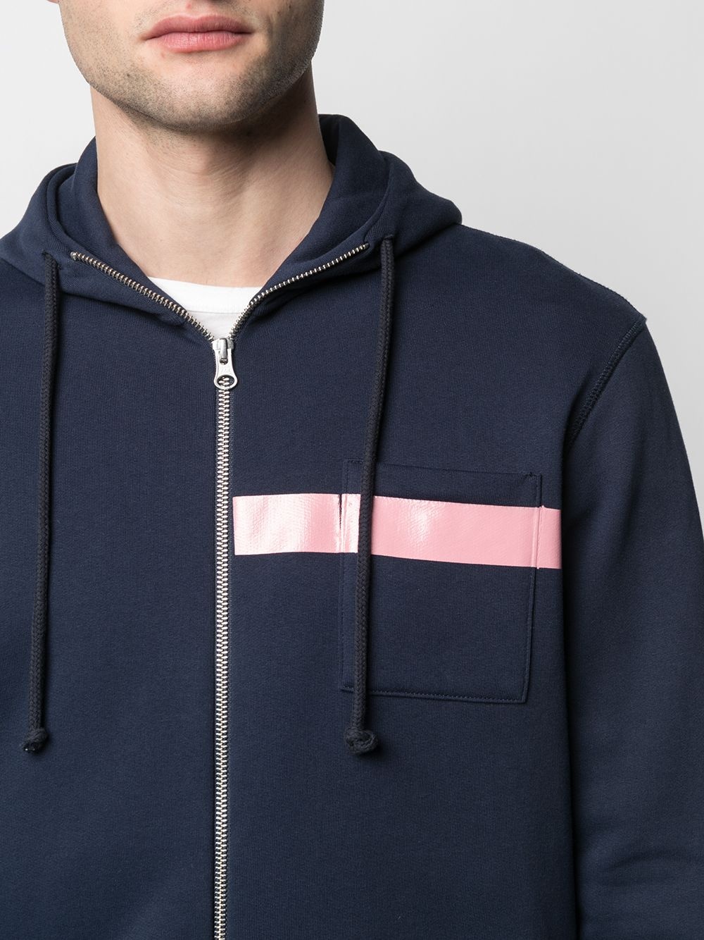 horizontal-stripe zip-up hoodie - 5