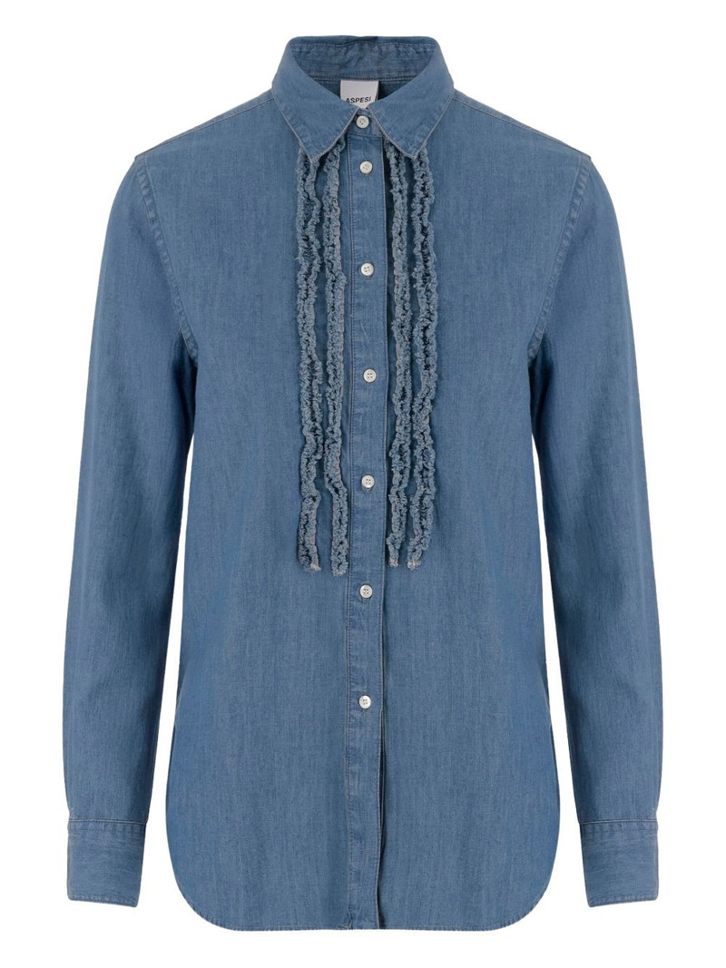 ruffled-detail denim shirt 1