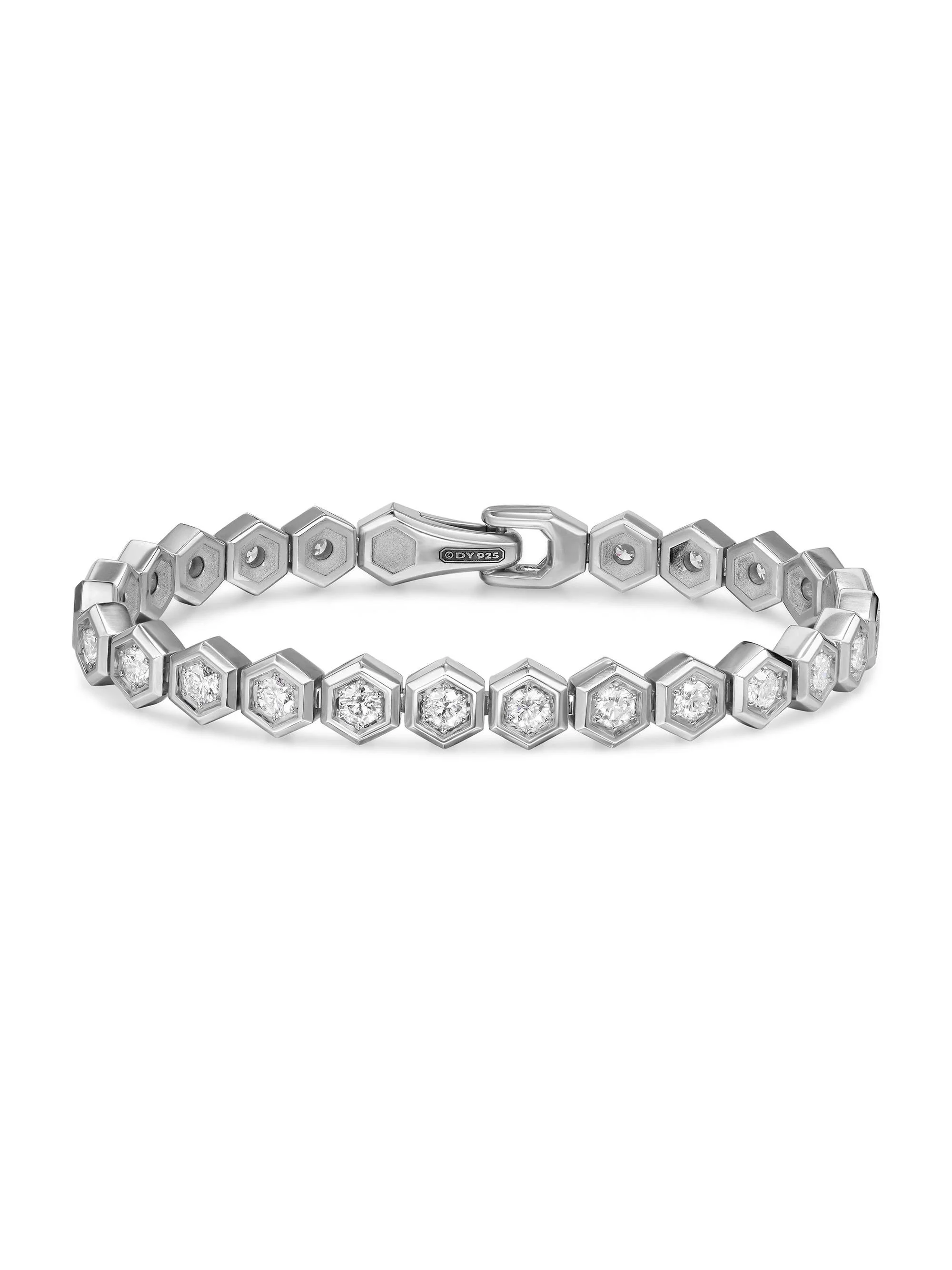 Men's Hex Pavé Tennis Bracelet in Sterling Silver - Diamond - 1