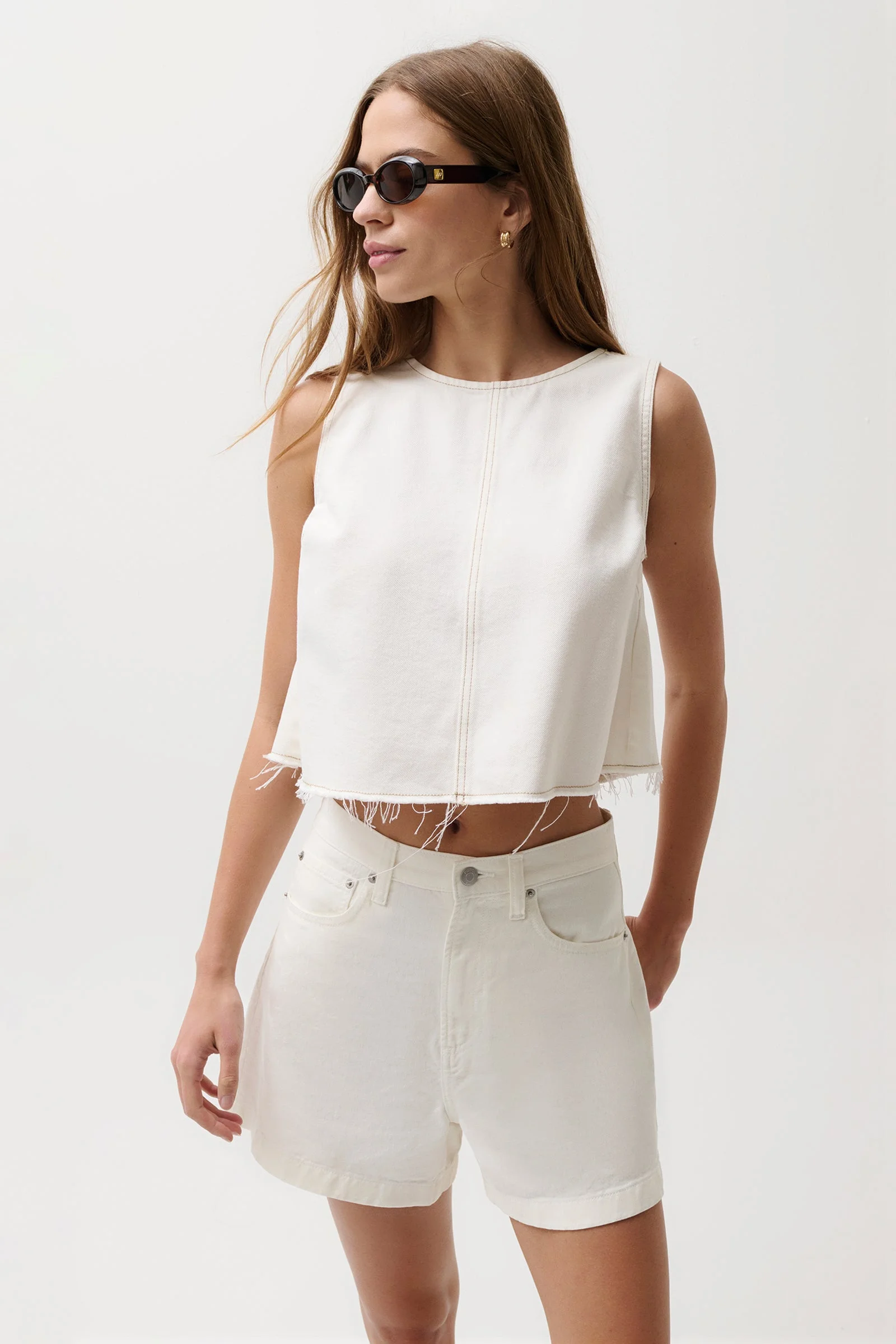 RUE CROPPED SWING SHIRT - OFF WHITE - 1
