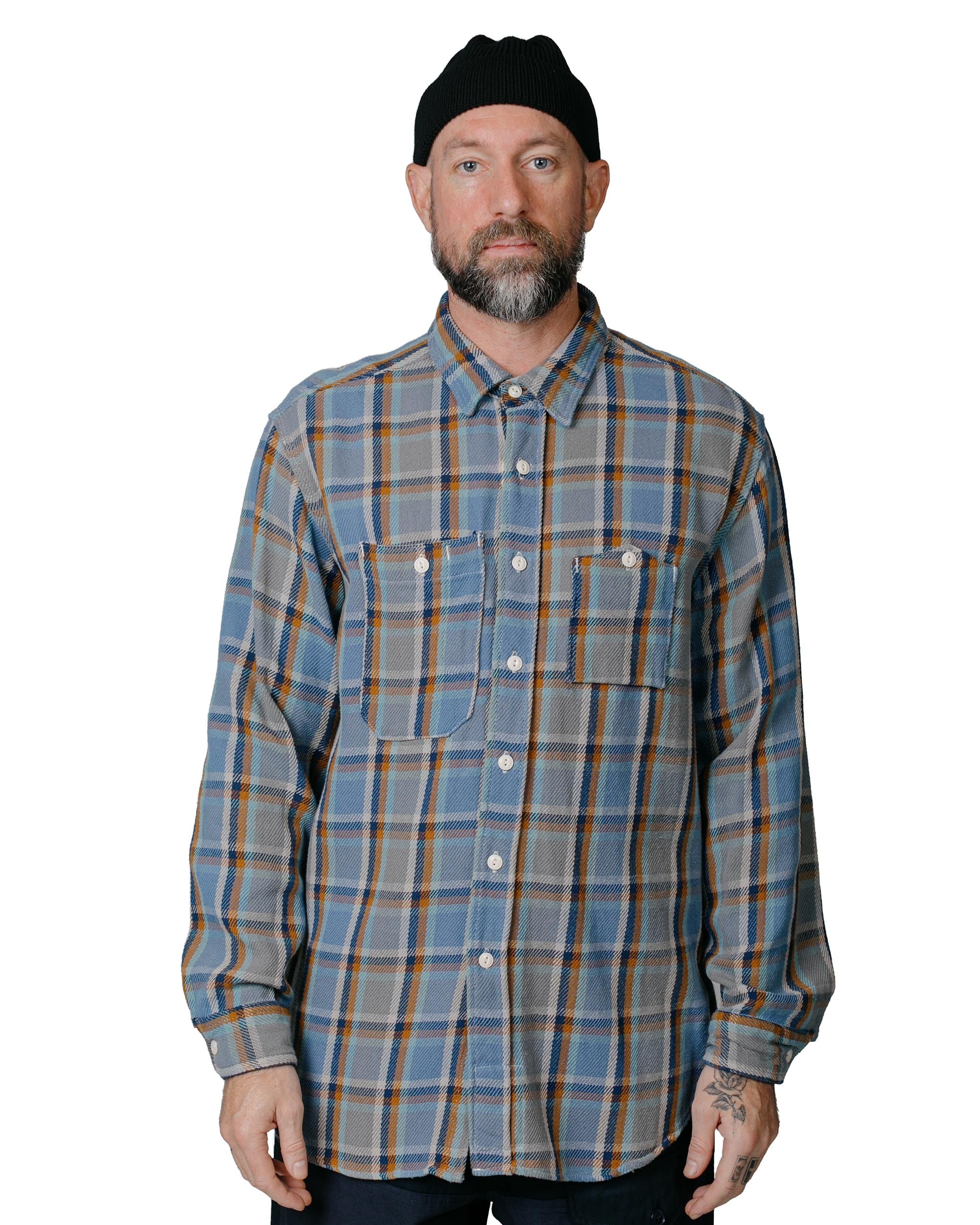 Work Shirt Blue Cotton Heavy Twill Plaid - 2