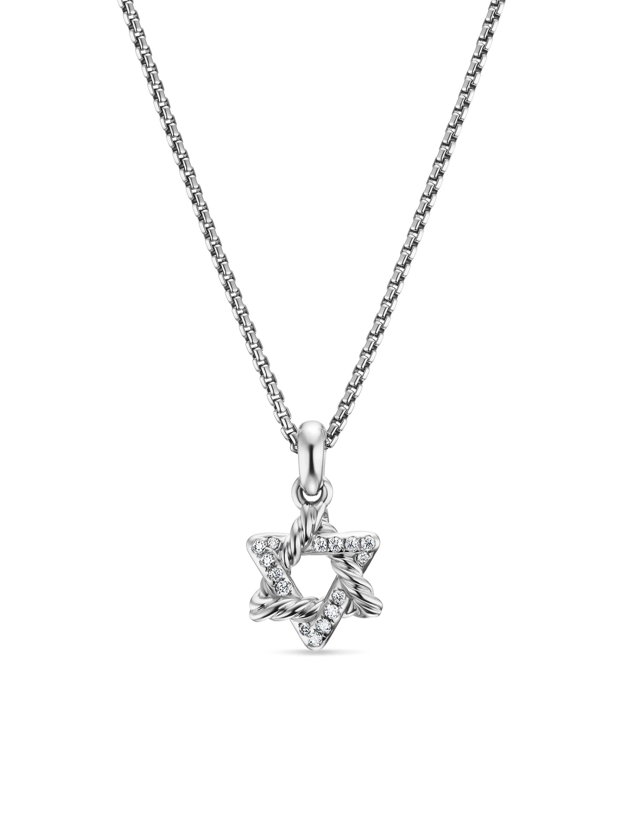 Women's Star of David Pendant Necklace in Sterling Silver with Diamonds, 9.6MM - Diamond - 1