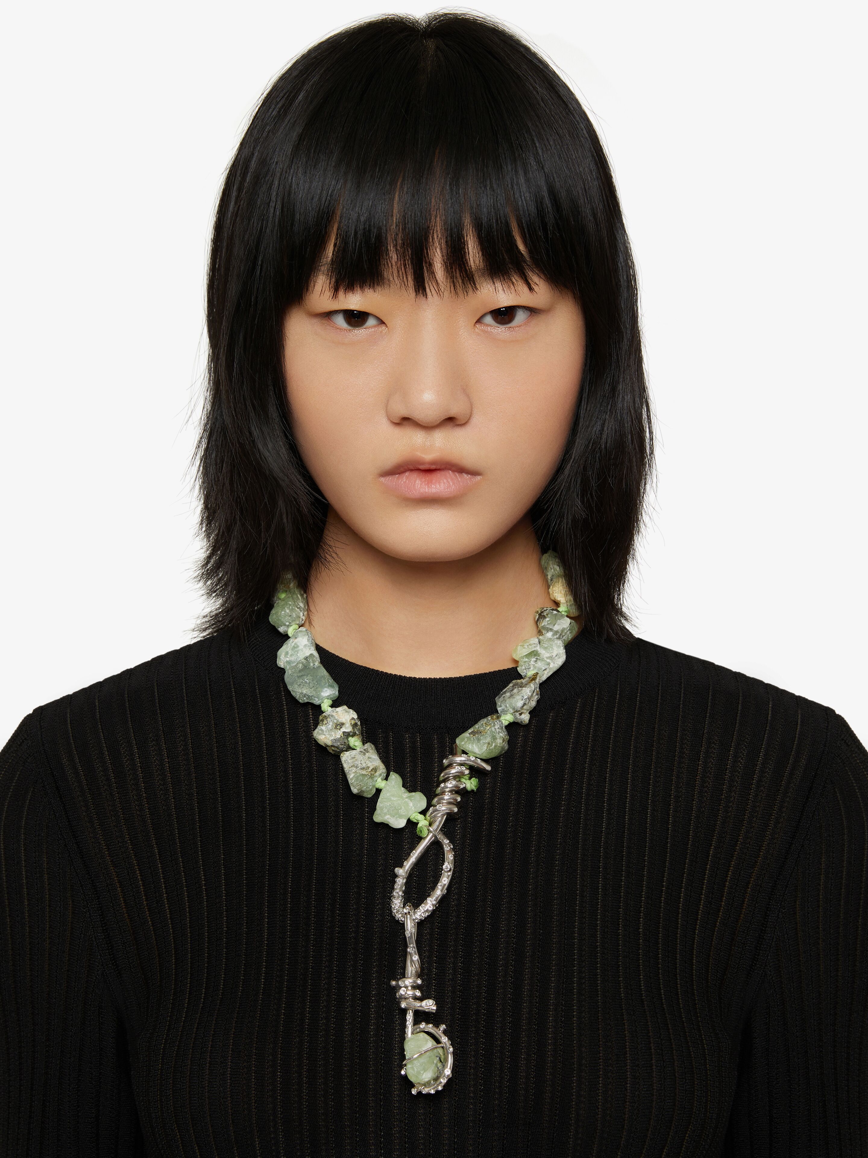 TWISTED NECKLACE IN PREHNITE WITH CRYSTALS - 3