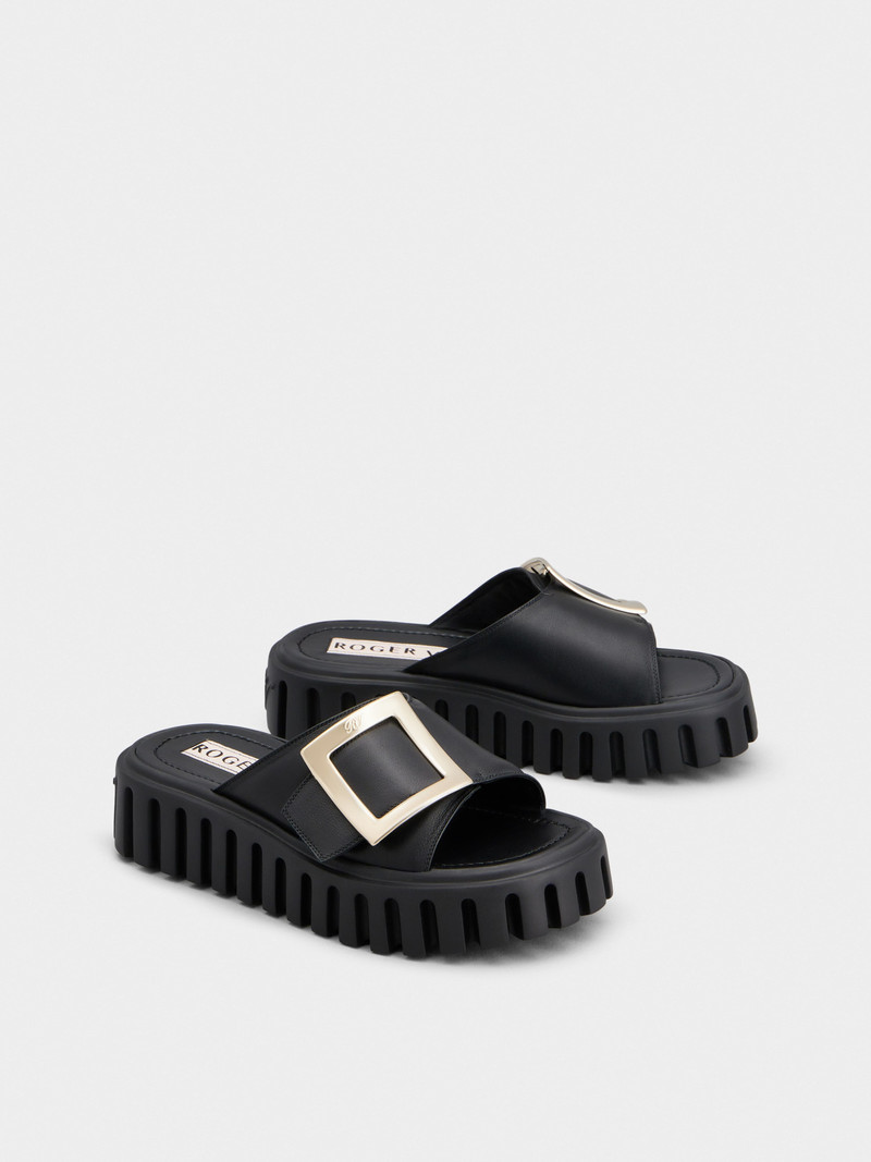 Roger Vivier Viv' Go-Thick Metal Buckle Mules in Leather outlook