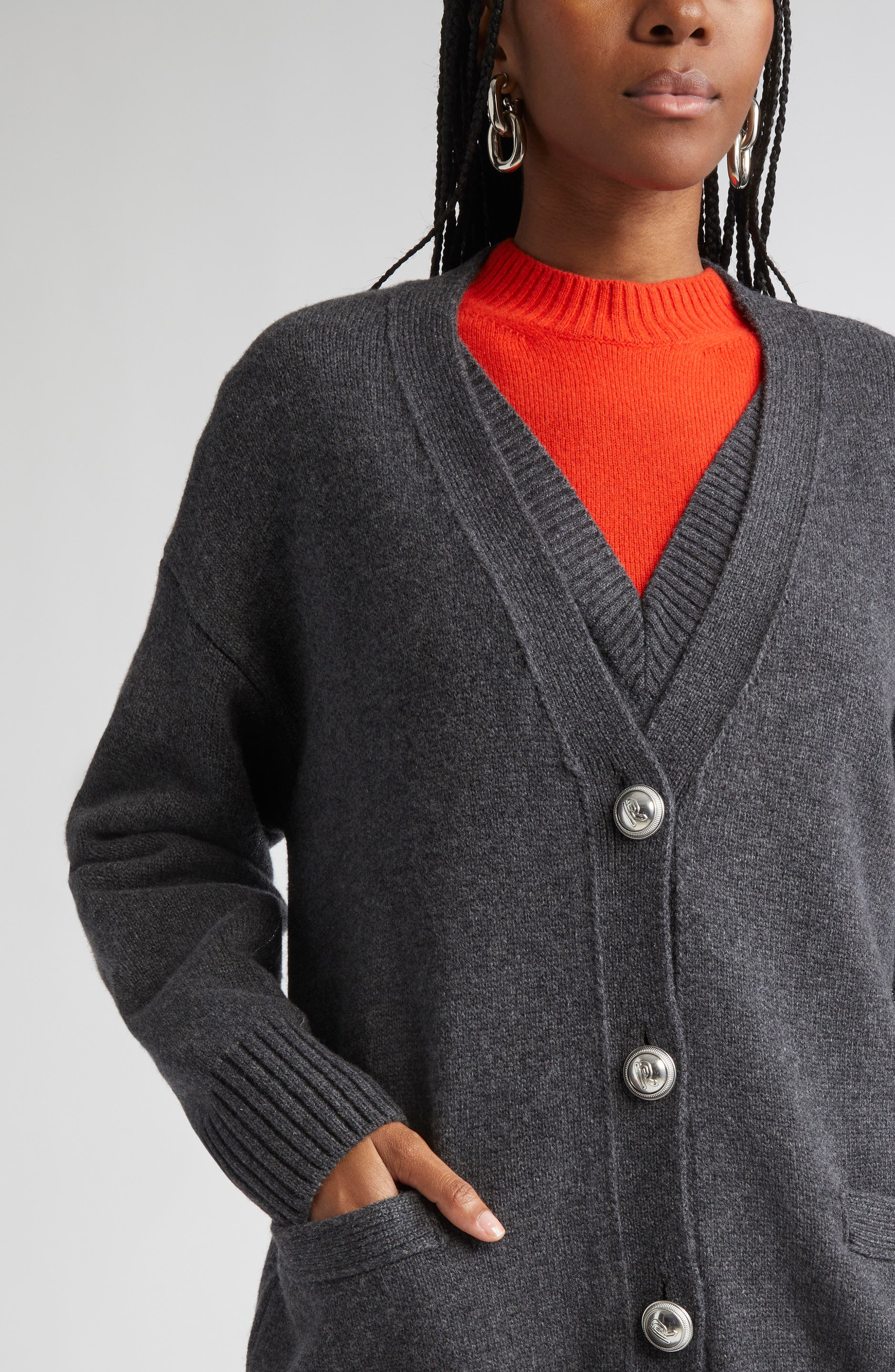 Rabanne Pull Wool & Cashmere Blend Cardigan in Dark Grey at Nordstrom - 5
