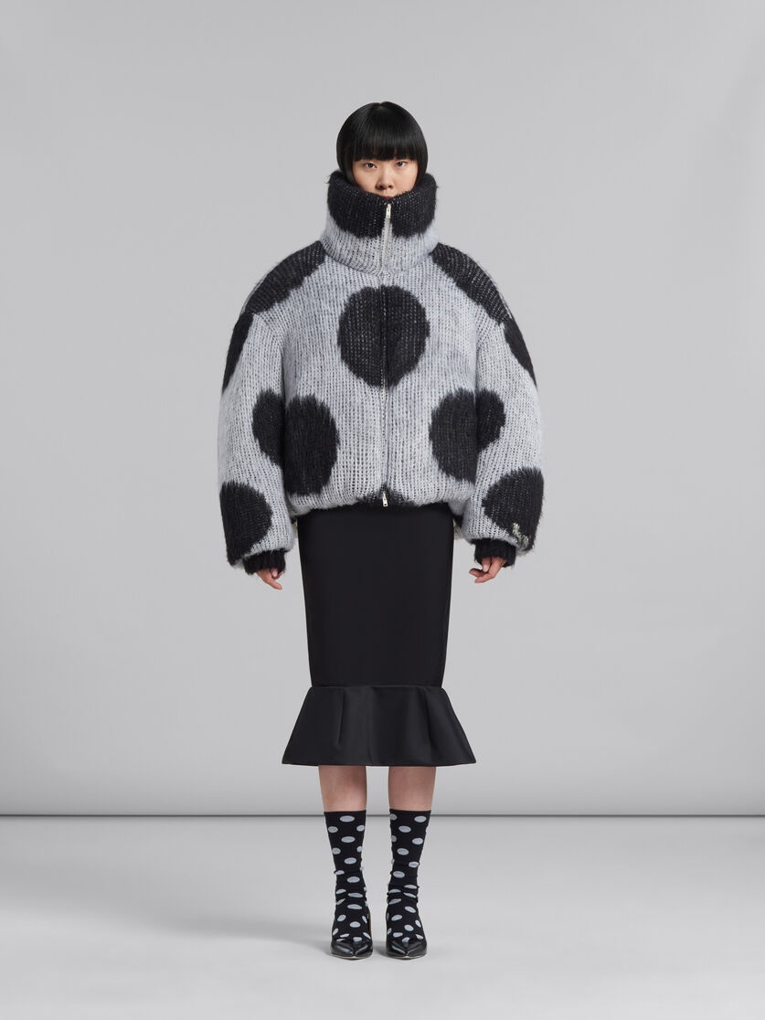 WHITE OVERSIZED MOHAIR JACKET WITH POLKA DOTS - 2