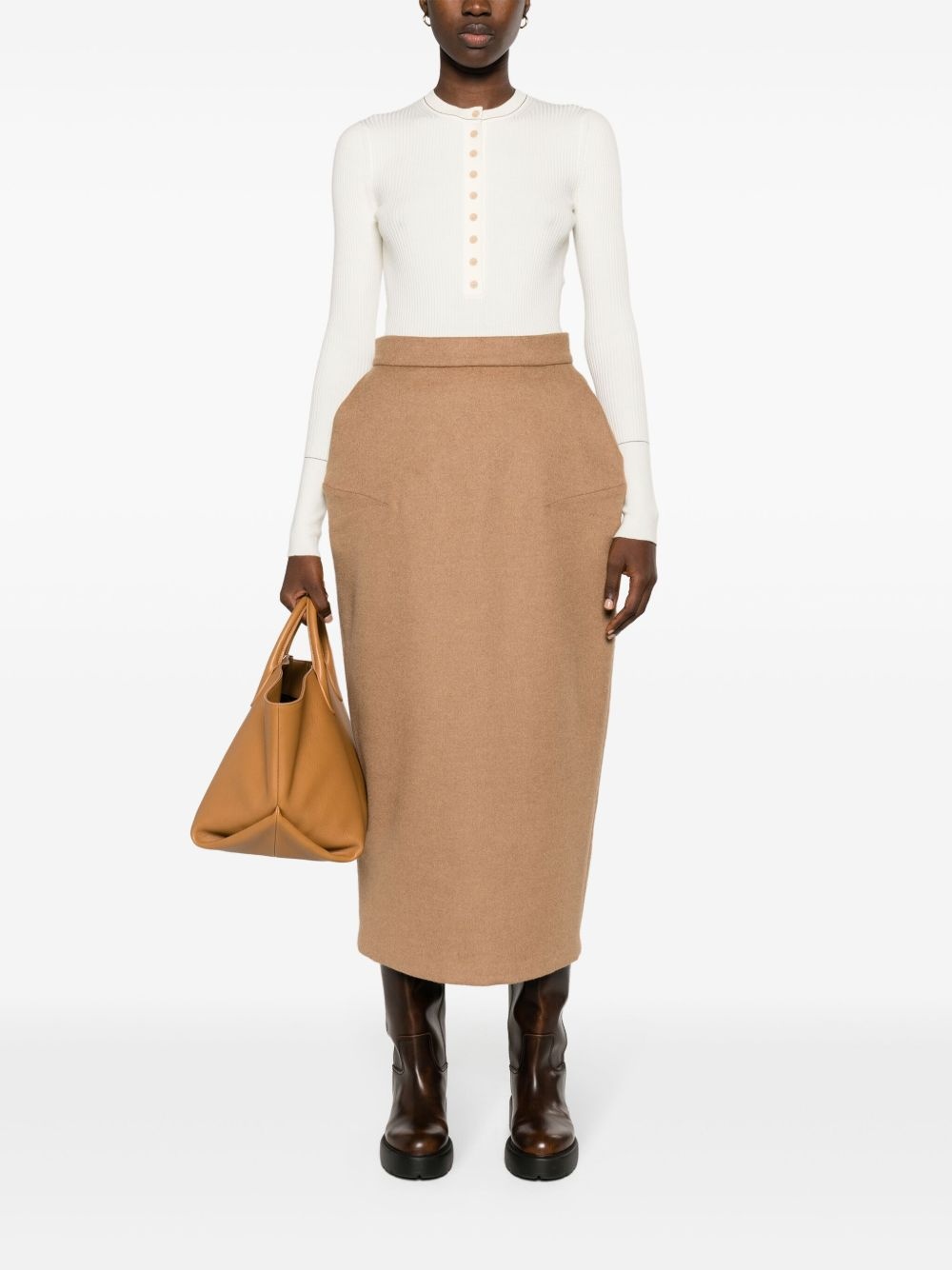 Babele dart-detail brushed midi skirt - 2
