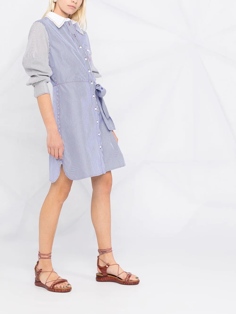pinstripe-pattern shirtdress - 4