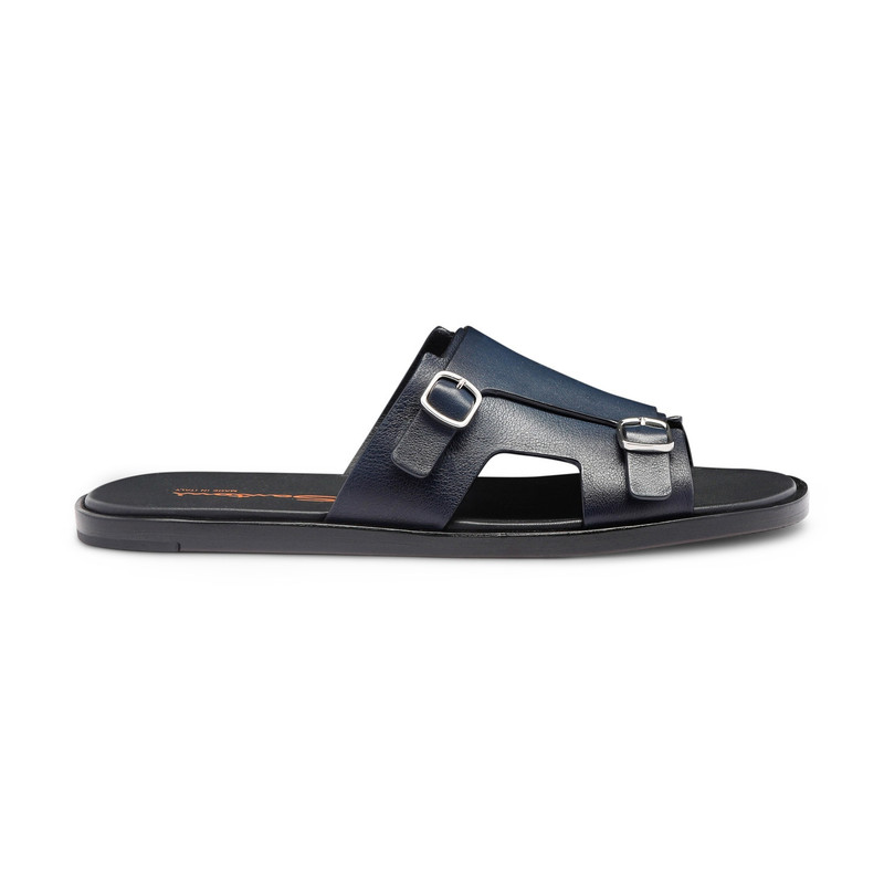 Men's blue leather double-buckle sandal - 1