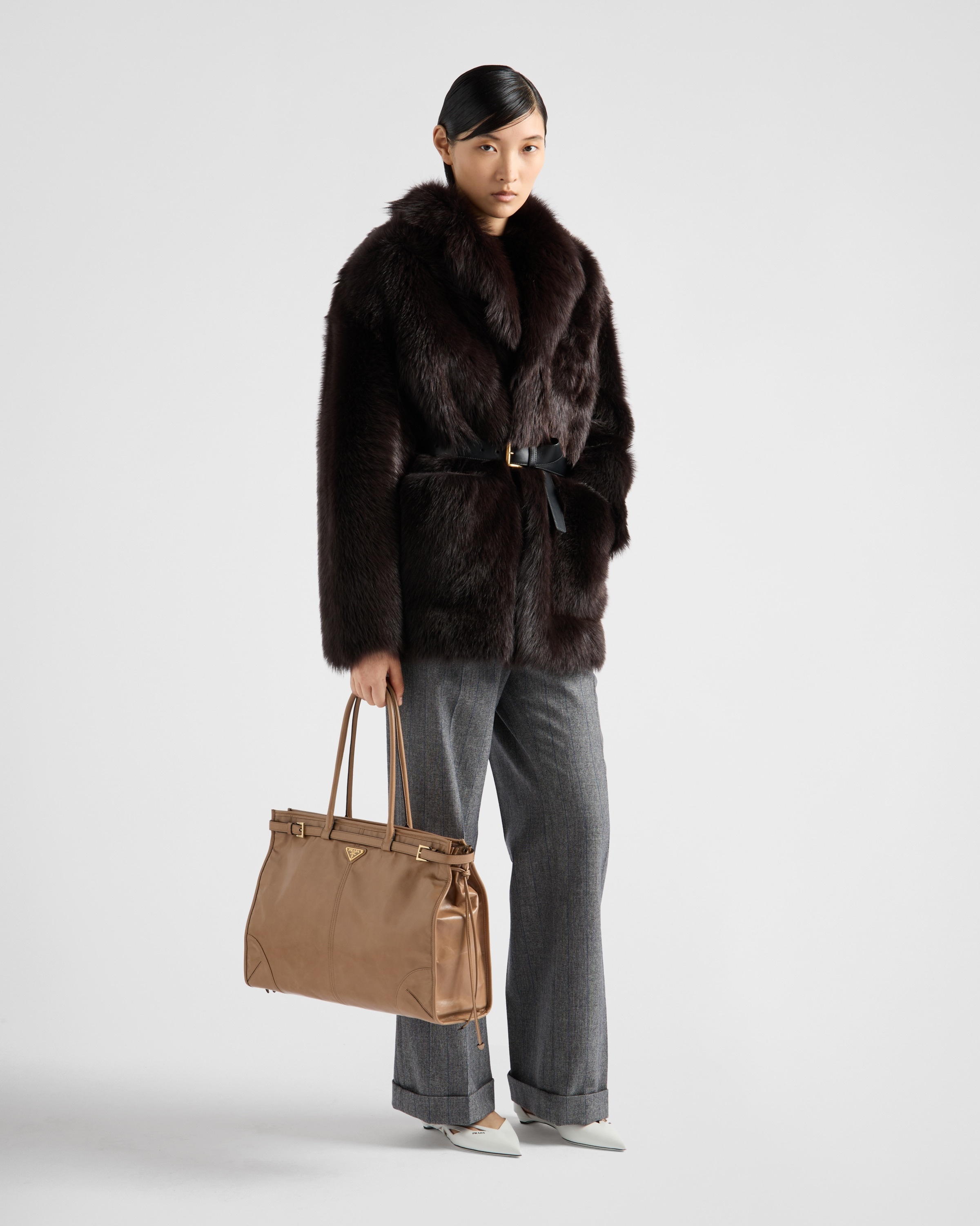 Belted shearling caban jacket - 2