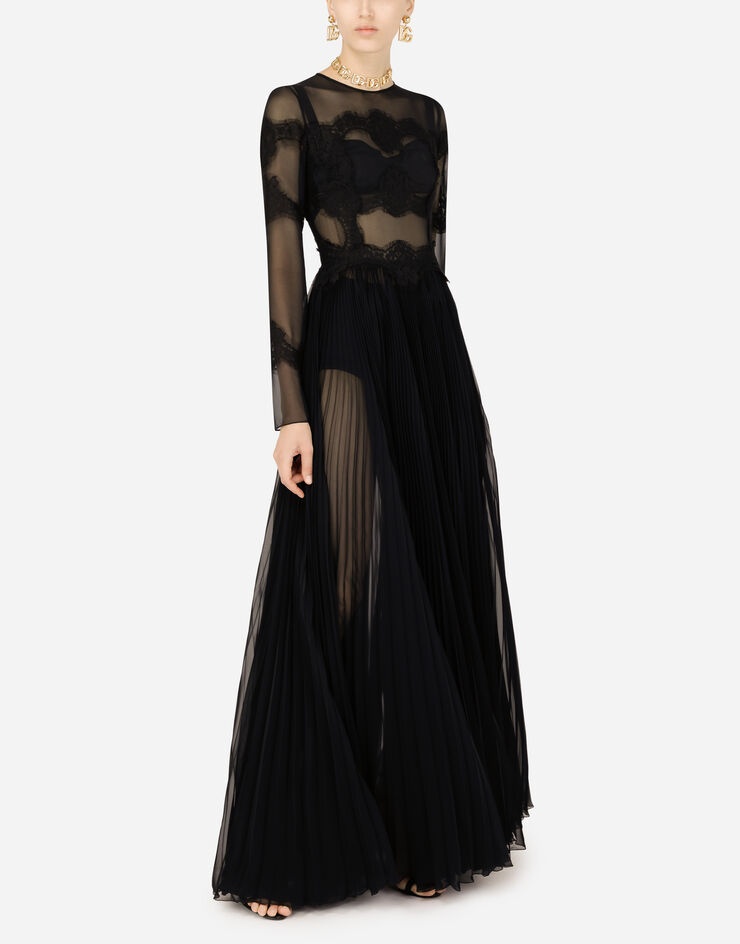 Long chiffon dress with lace details - 4