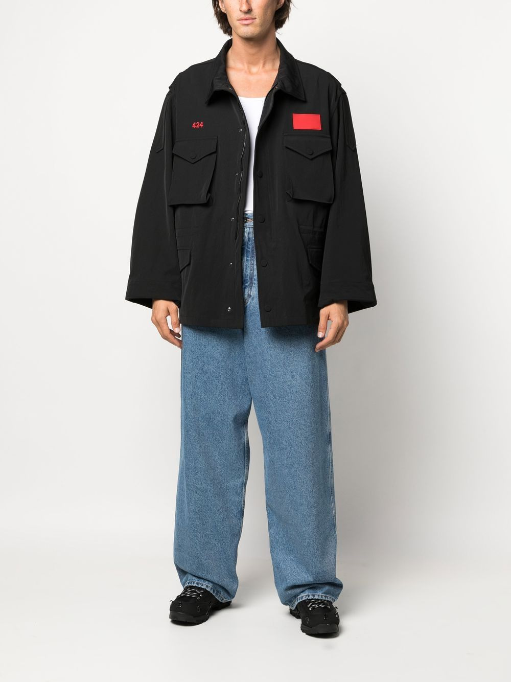 asymmetric logo-patch shirt jacket - 2